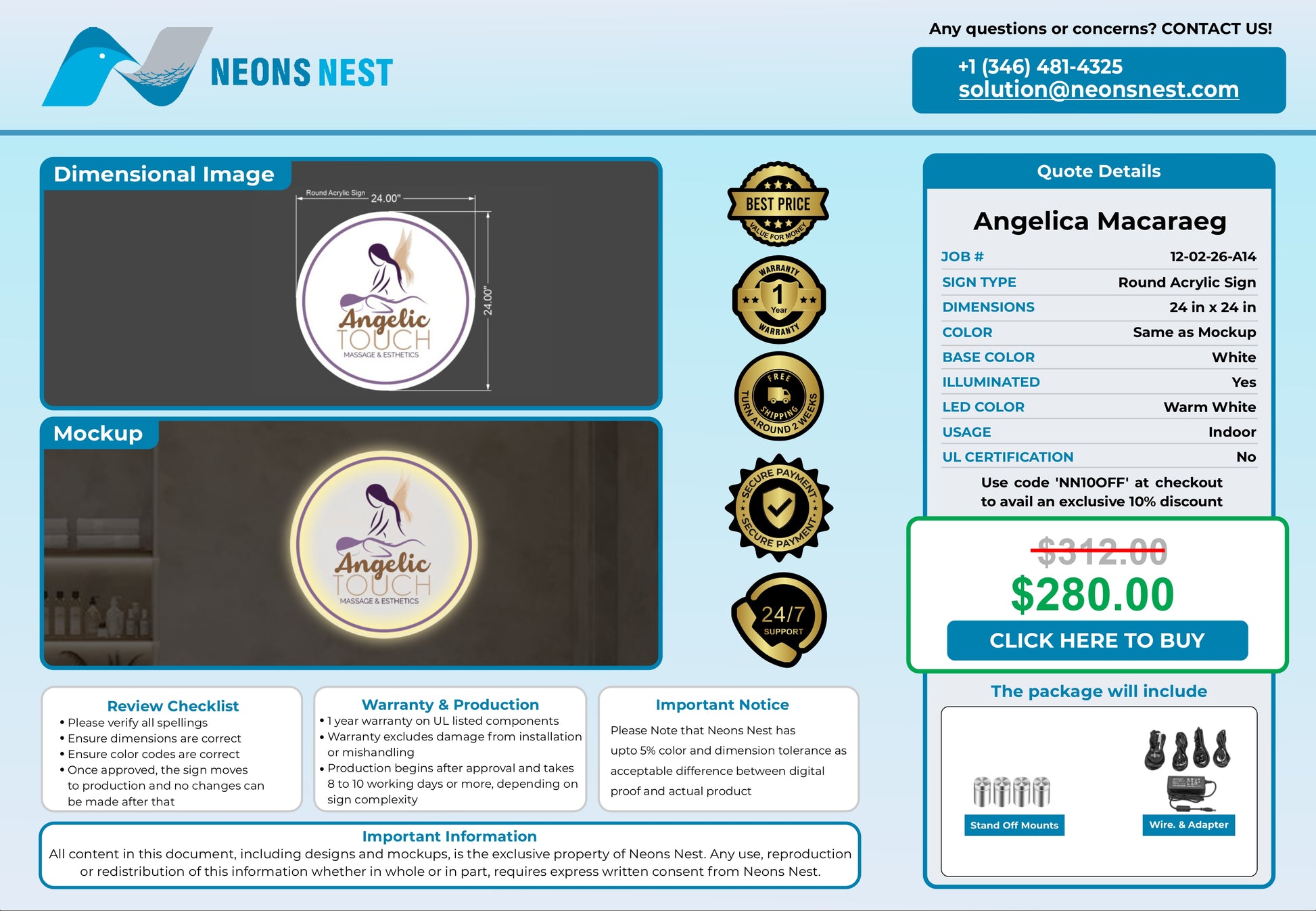 Angelic Touch Round Acrylic Sign - Neonsnest.com