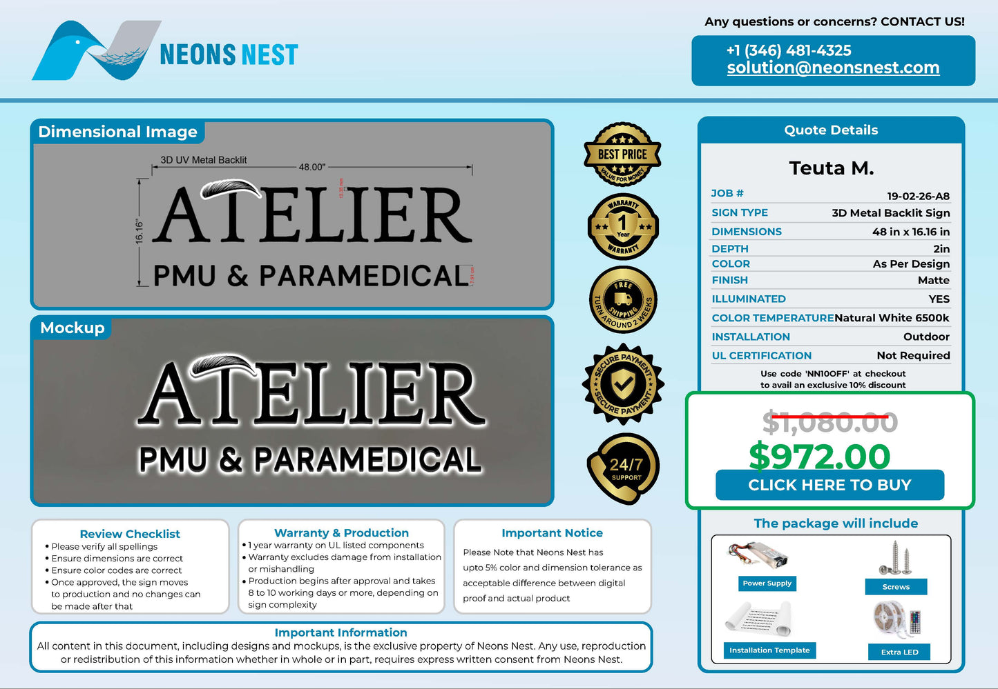 Atelier PMU & PARAMEDICAL 3D Metal Backlit Sign - Neonsnest.com