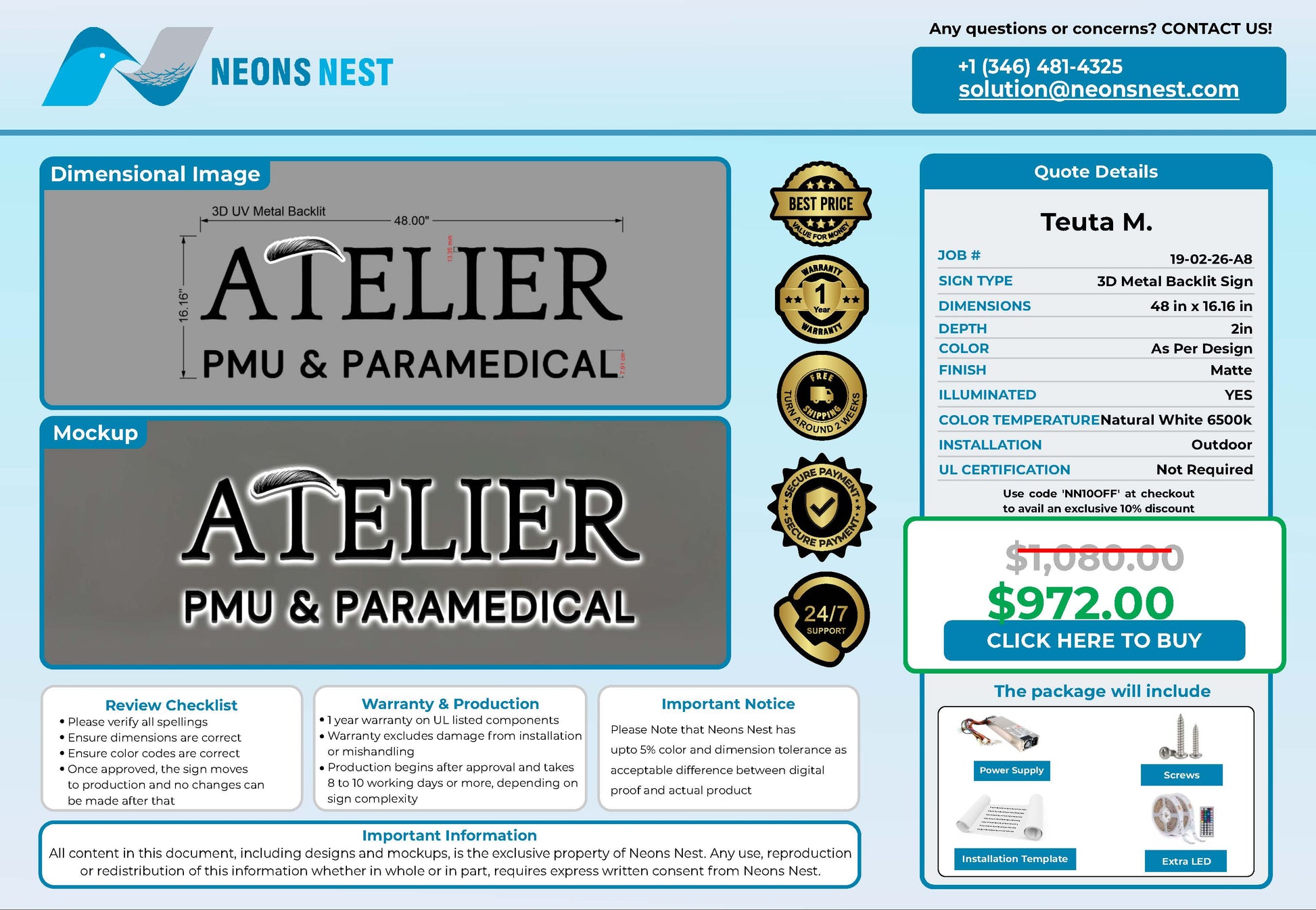 Atelier PMU & PARAMEDICAL 3D Metal Backlit Sign - Neonsnest.com