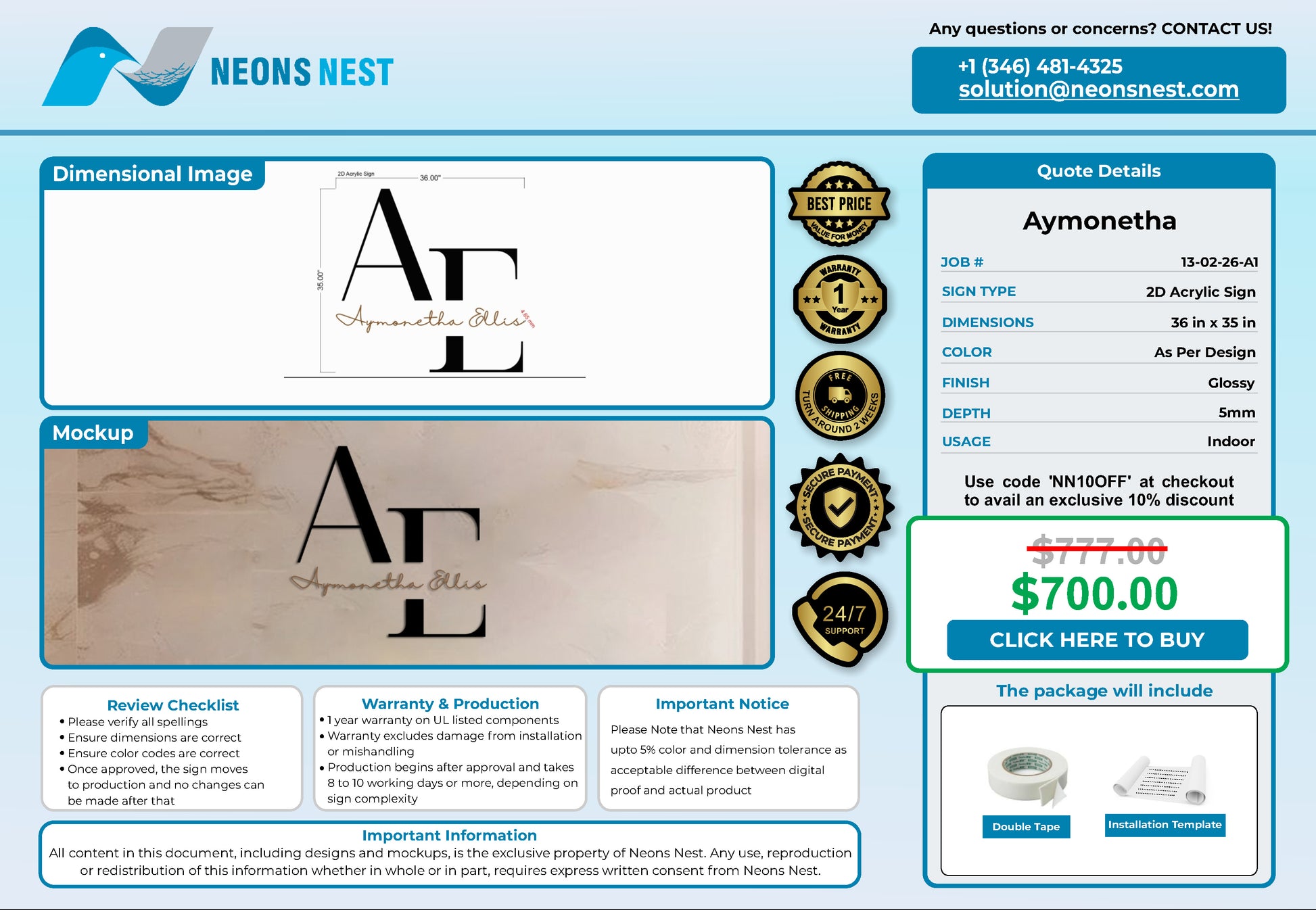 Aymonetha Ellis 2D Acrylic Letters - Neonsnest.com