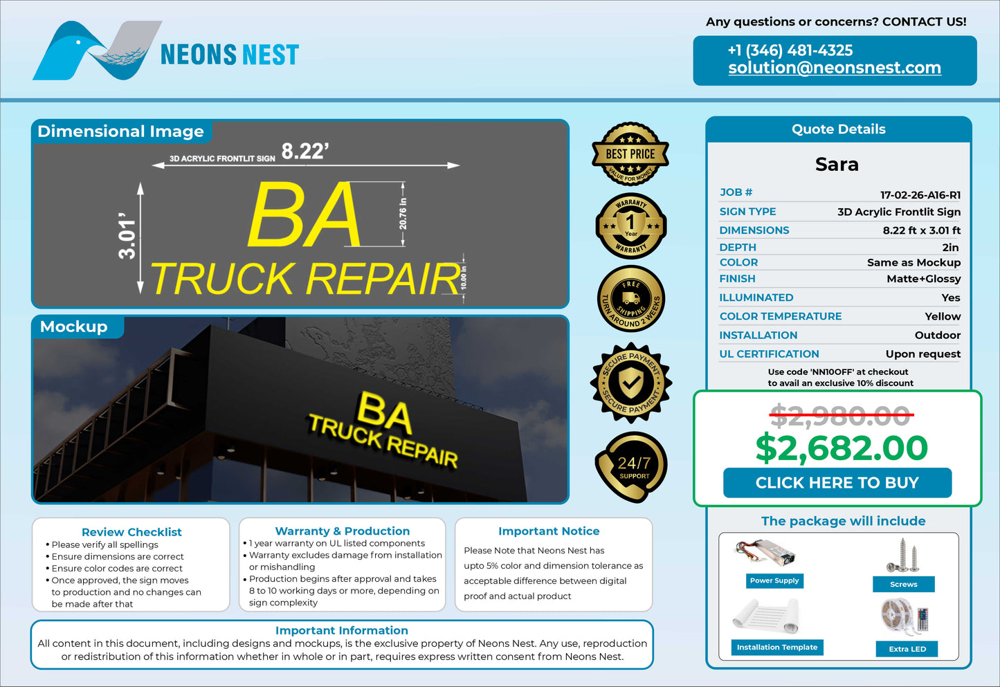 BA Truck Repair 3D Front Lit Sign