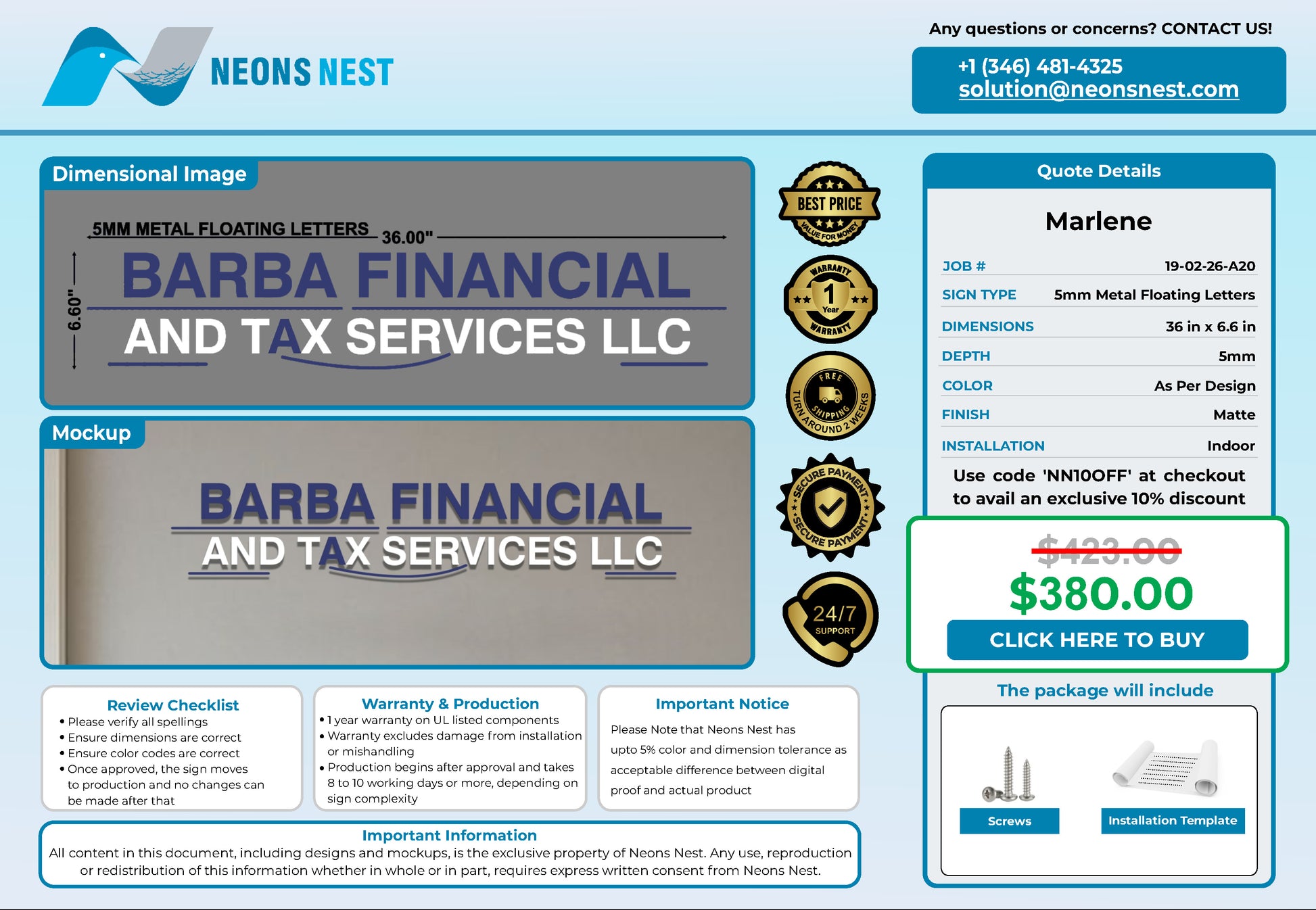 Barba financial and tax services 5mm Metal Floating Letters (2D) - Neonsnest.com