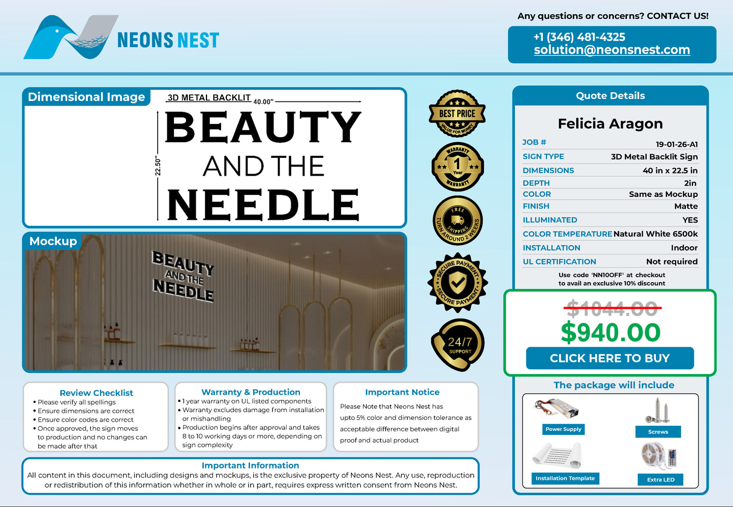Beauty And The Needle 3D Metal Back-Lit