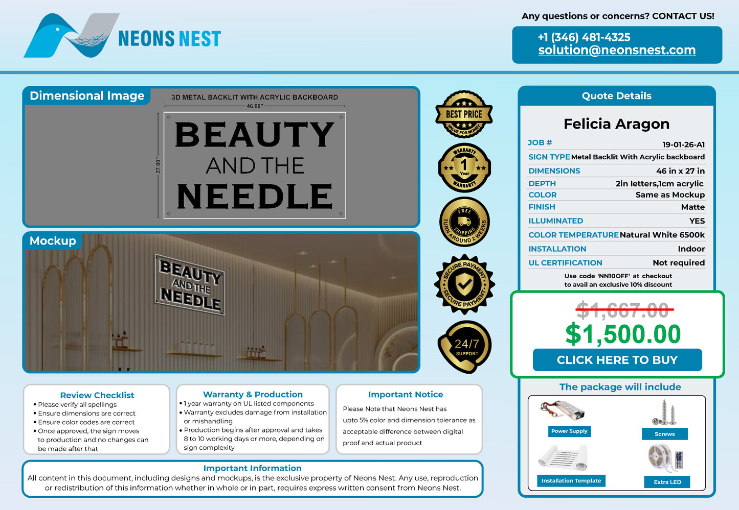 Beauty And The Needle 3D Metal Back-Lit