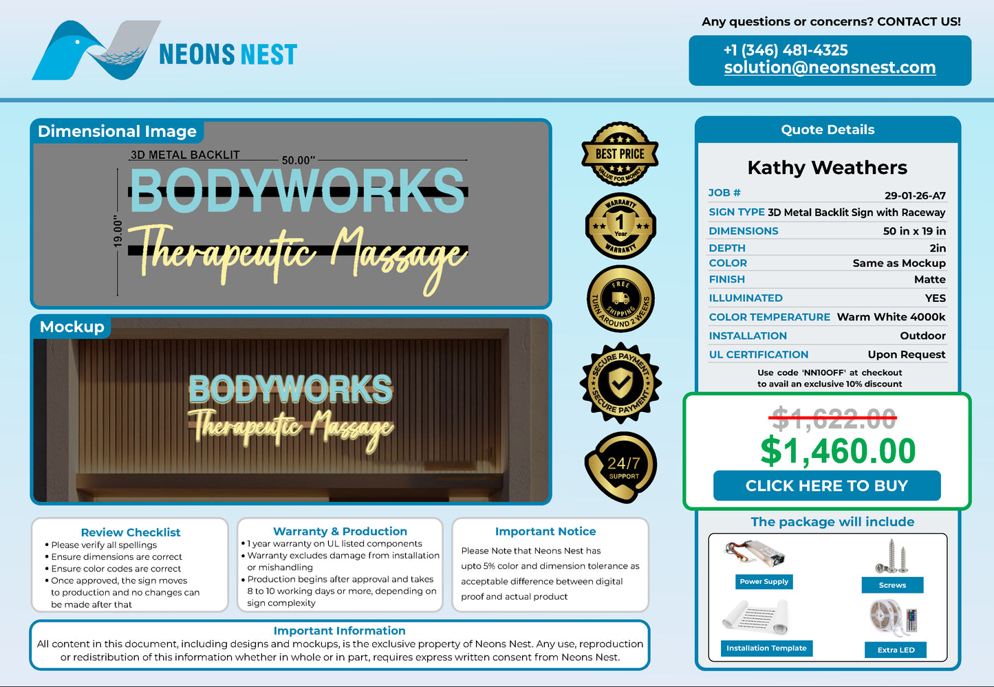 Bodyworks Therapeutic Massage 3D Metal Back-Lit