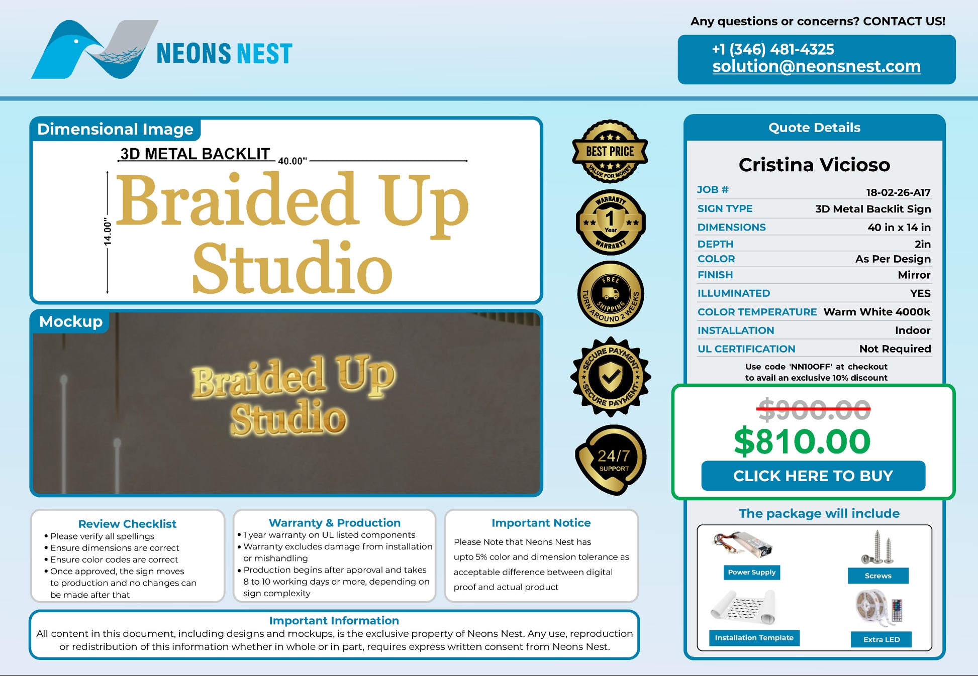 BraidedUp 3D Metal Back-Lit - Neonsnest.com