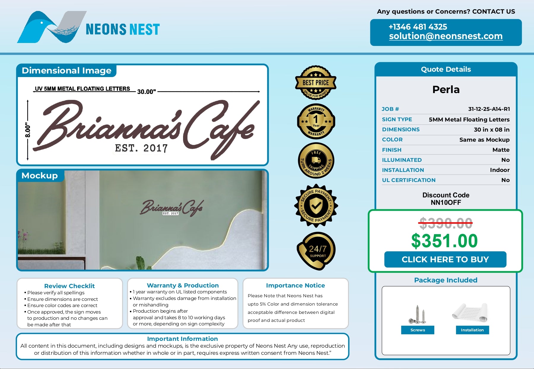 Brianna's Cafe 5mm Metal Sign - Neonsnest.com