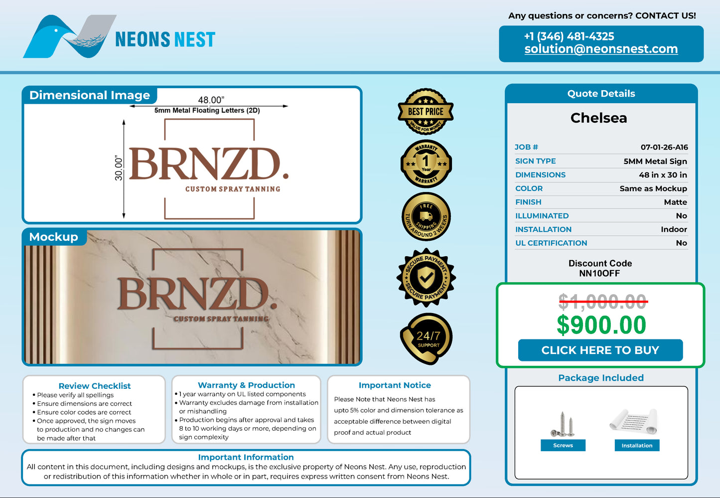 BRNZD. 5mm Metal Floating Letters (2D) - Neonsnest.com