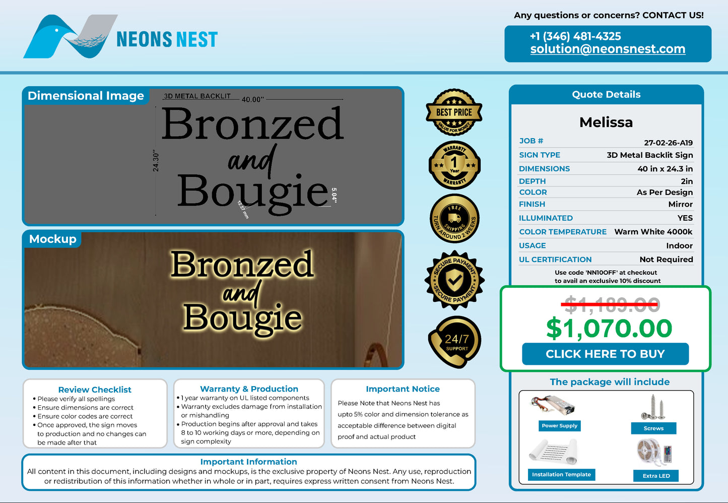 Bronzed & Bougie Airbrush Tanning 3D Metal Back-Lit - Neonsnest.com
