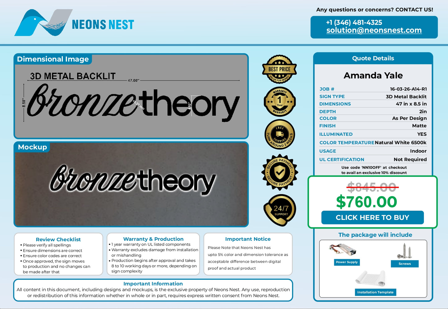 3D Metal Back-lit Sign-Bronze Theory - Neonsnest.com