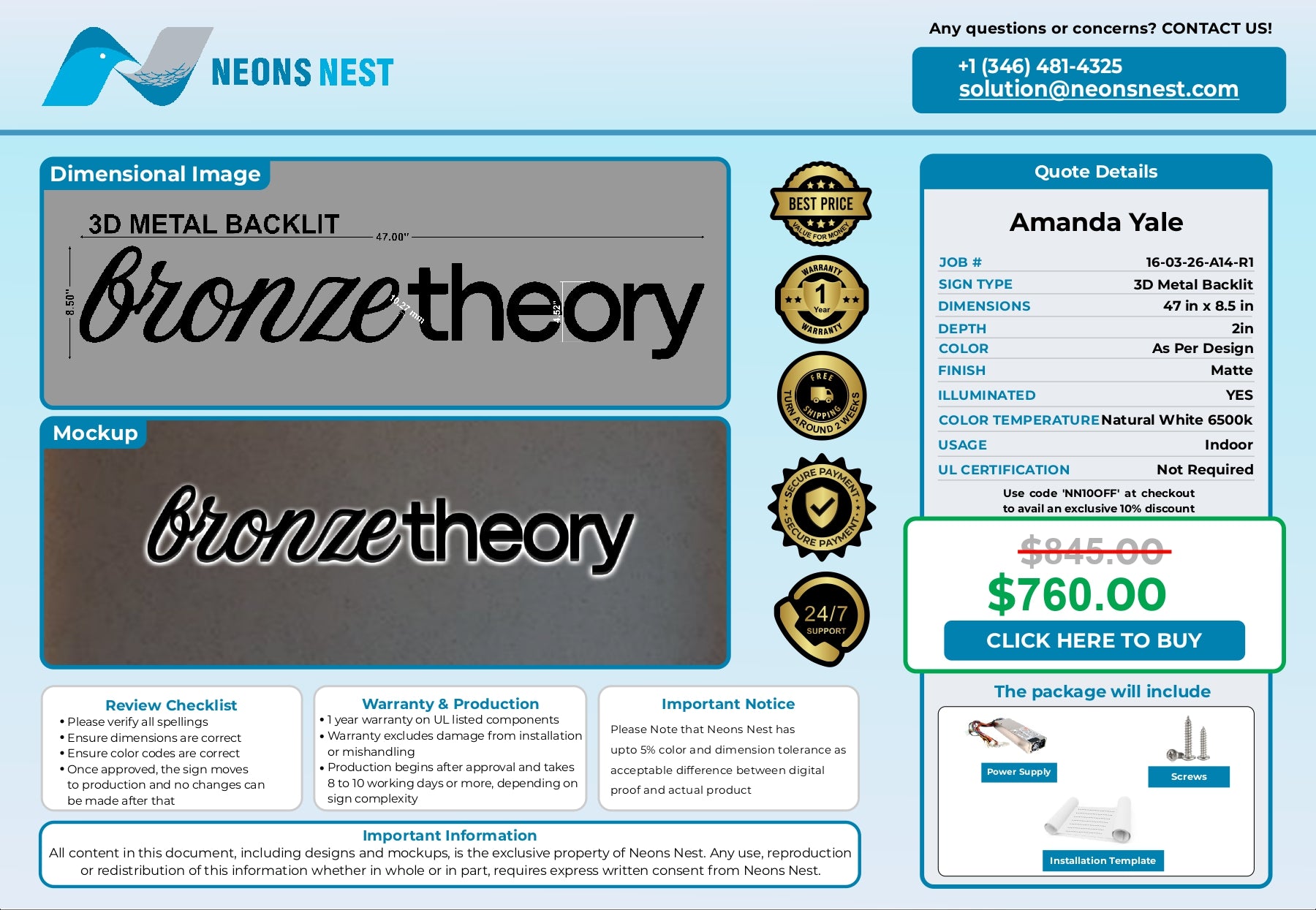 3D Metal Back-lit Sign-Bronze Theory - Neonsnest.com