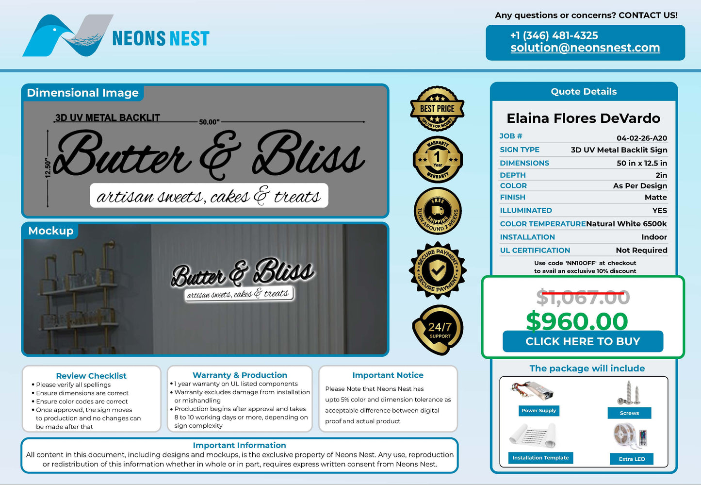 Butter & Bliss 3D Metal Backlit Sign