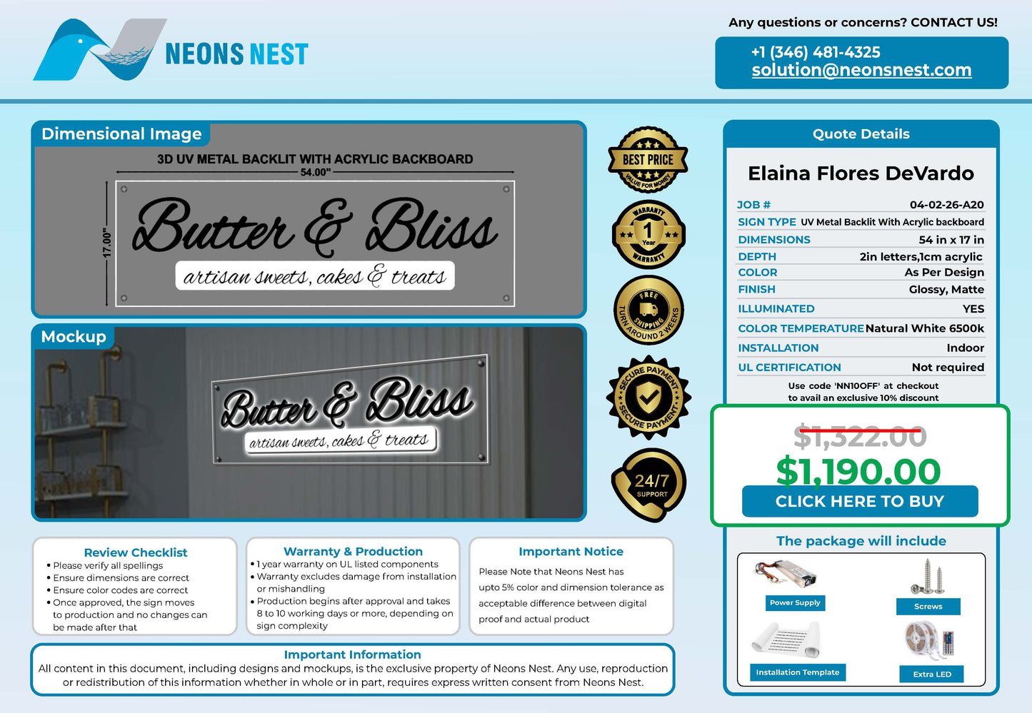 Butter & Bliss 3D Metal Backlit Sign