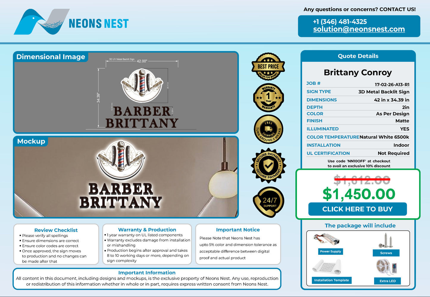 Barber Brittany 3D Metal Back-Lit