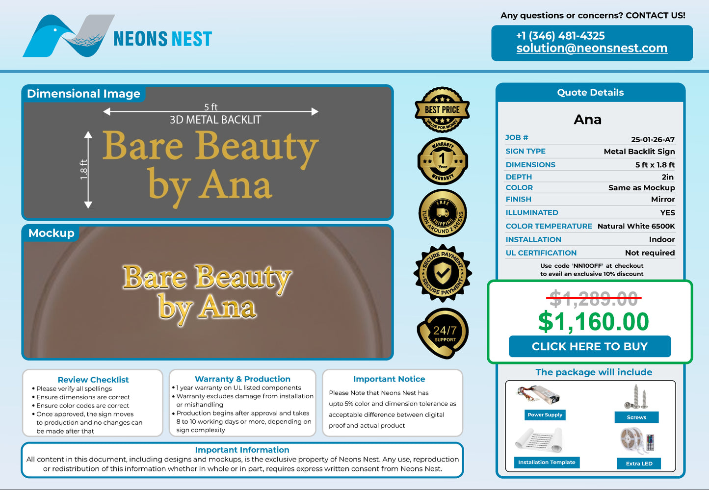 Bare Beauty by Ana 3D Metal Back-Lit