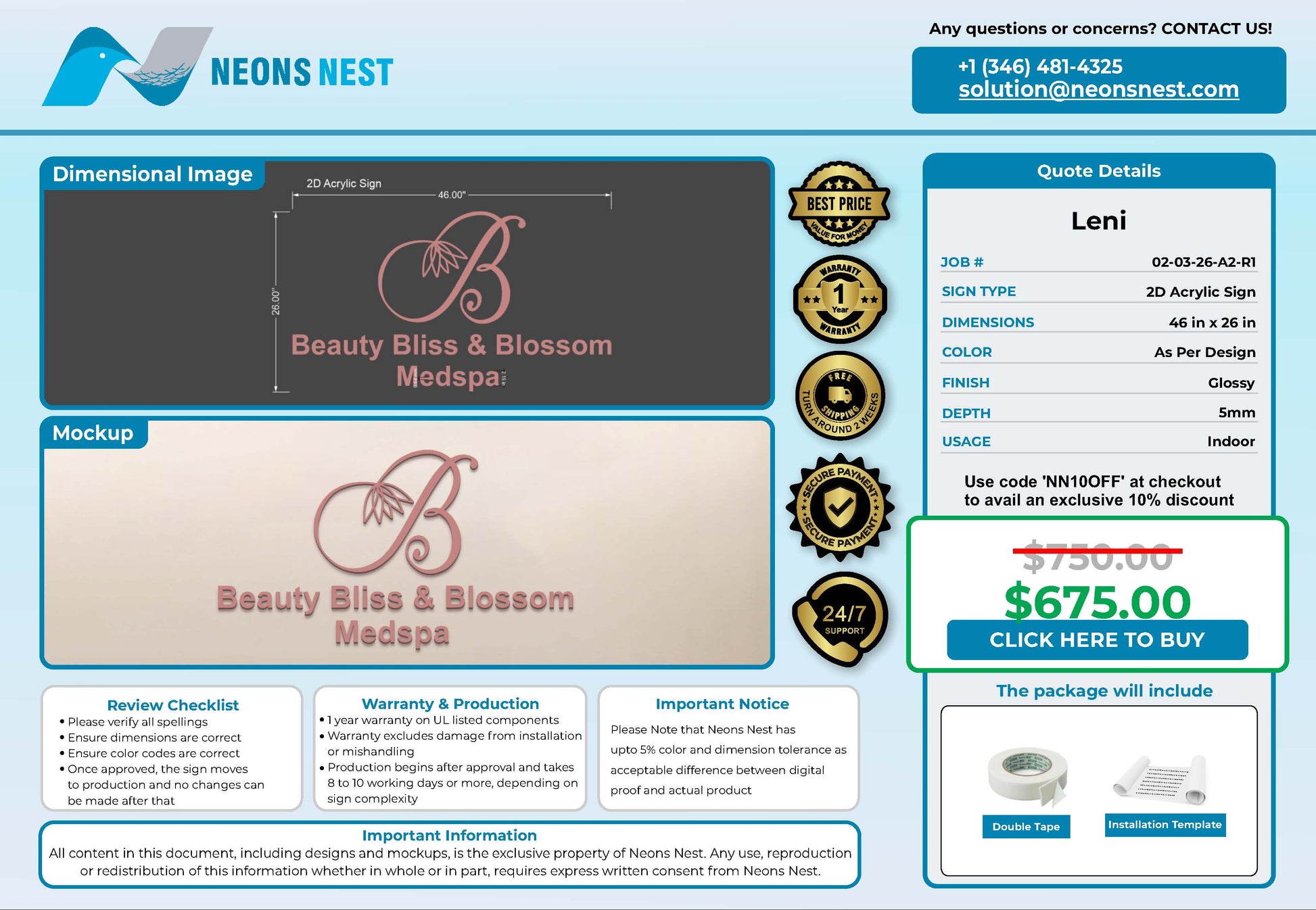 Beauty Bliss and Blossom 2D Acrylic Sign - Neonsnest.com