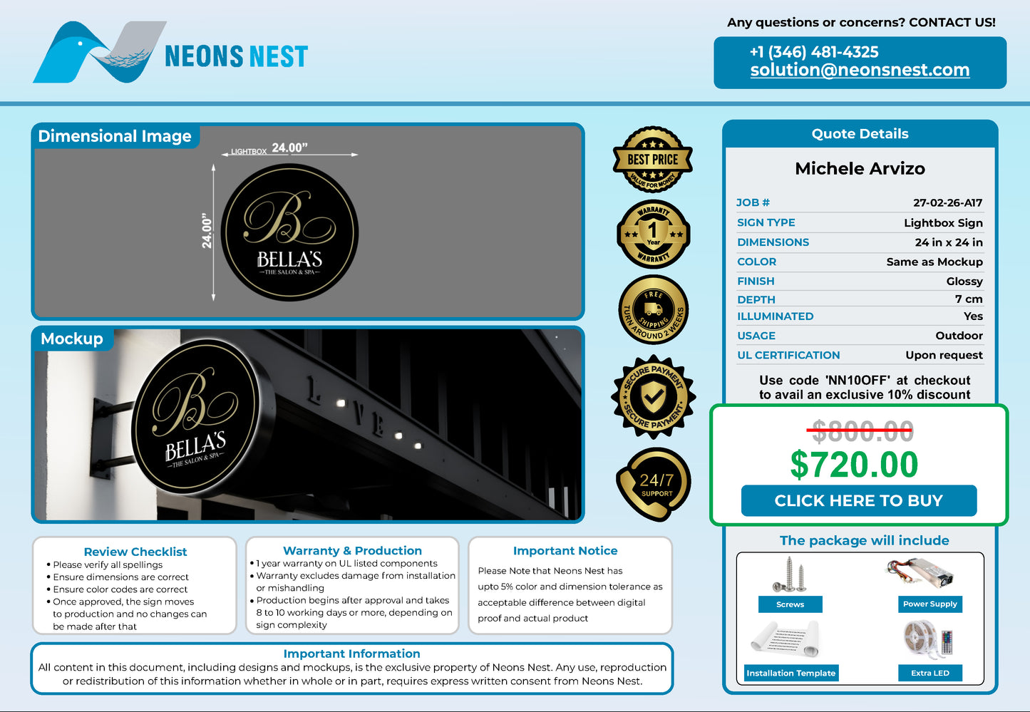 Bella’s The Salon and Spa 3D Lightbox Sign - Neonsnest.com