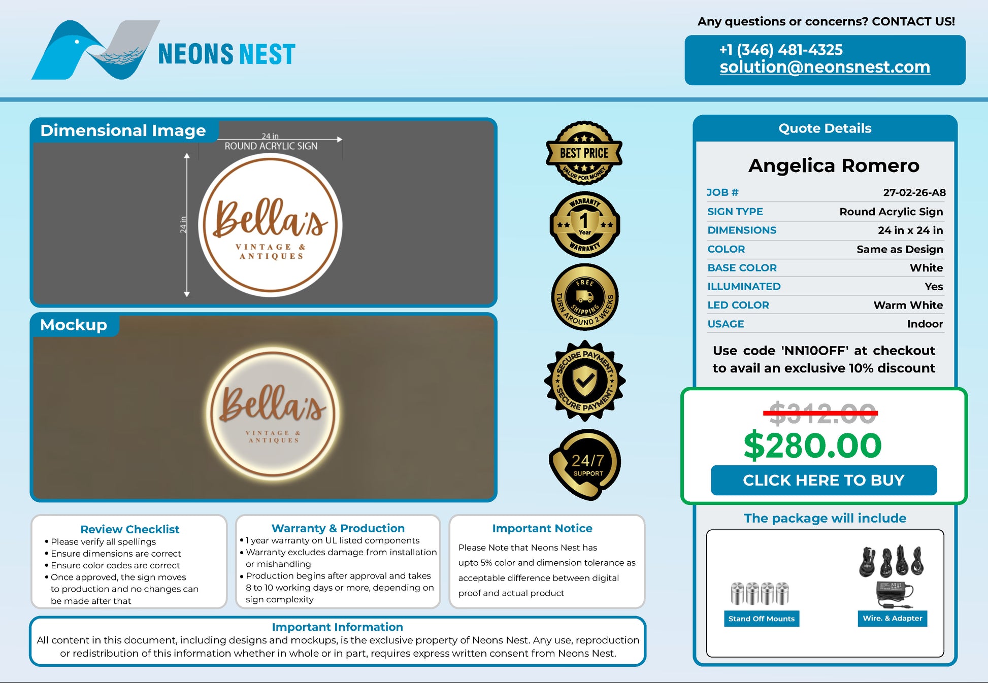 Bella’s Vintage & Antiques Round Acrylic Sign - Neonsnest.com