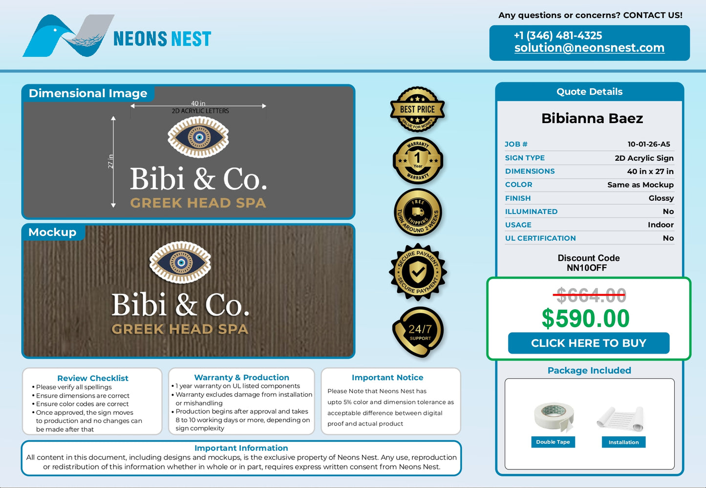 2D Acrylic Sign-Bibi & Co. Greek Head Spa