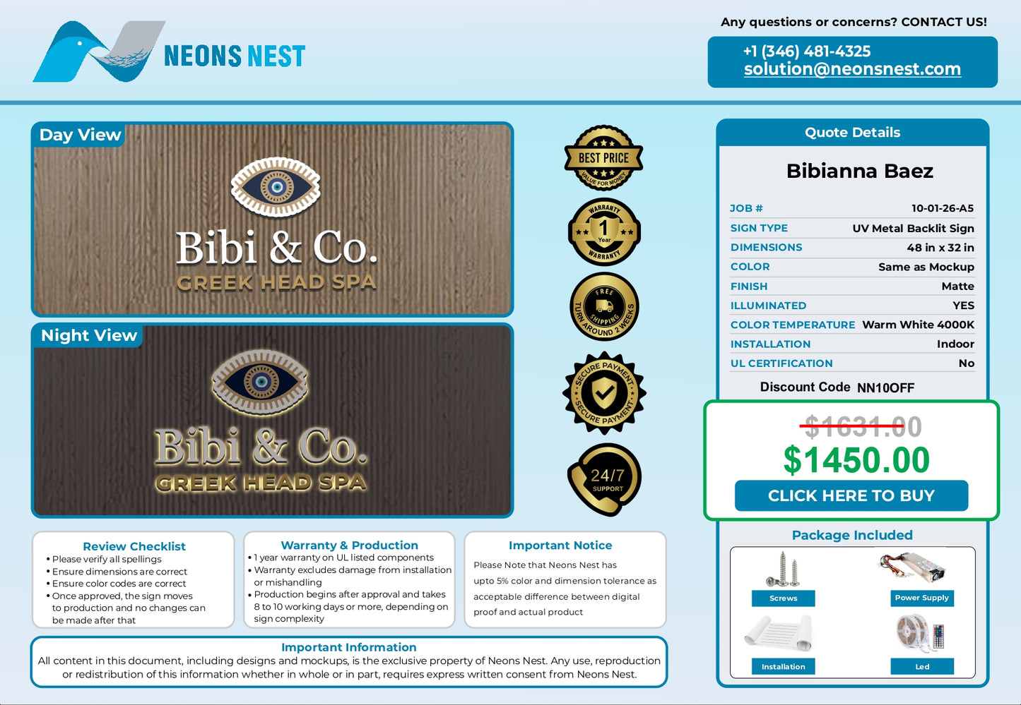 UV Metal Backlit Sign-Bibi & Co. Greek Head Spa