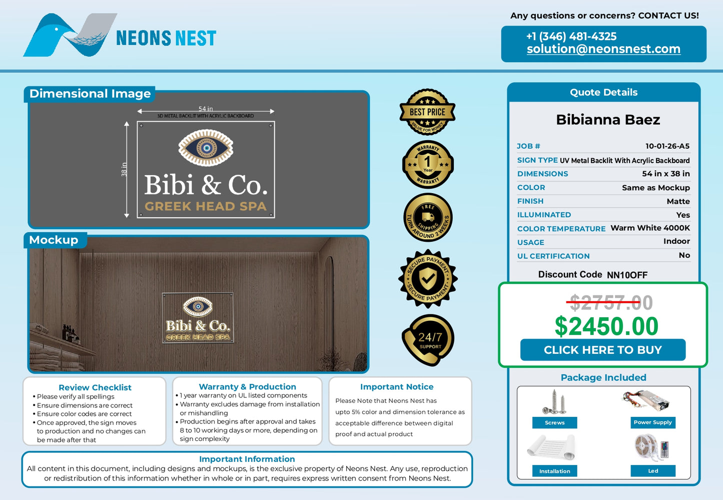 UV Metal Backlit with Acrylic Backboard-Bibi & Co. Greek Head Spa
