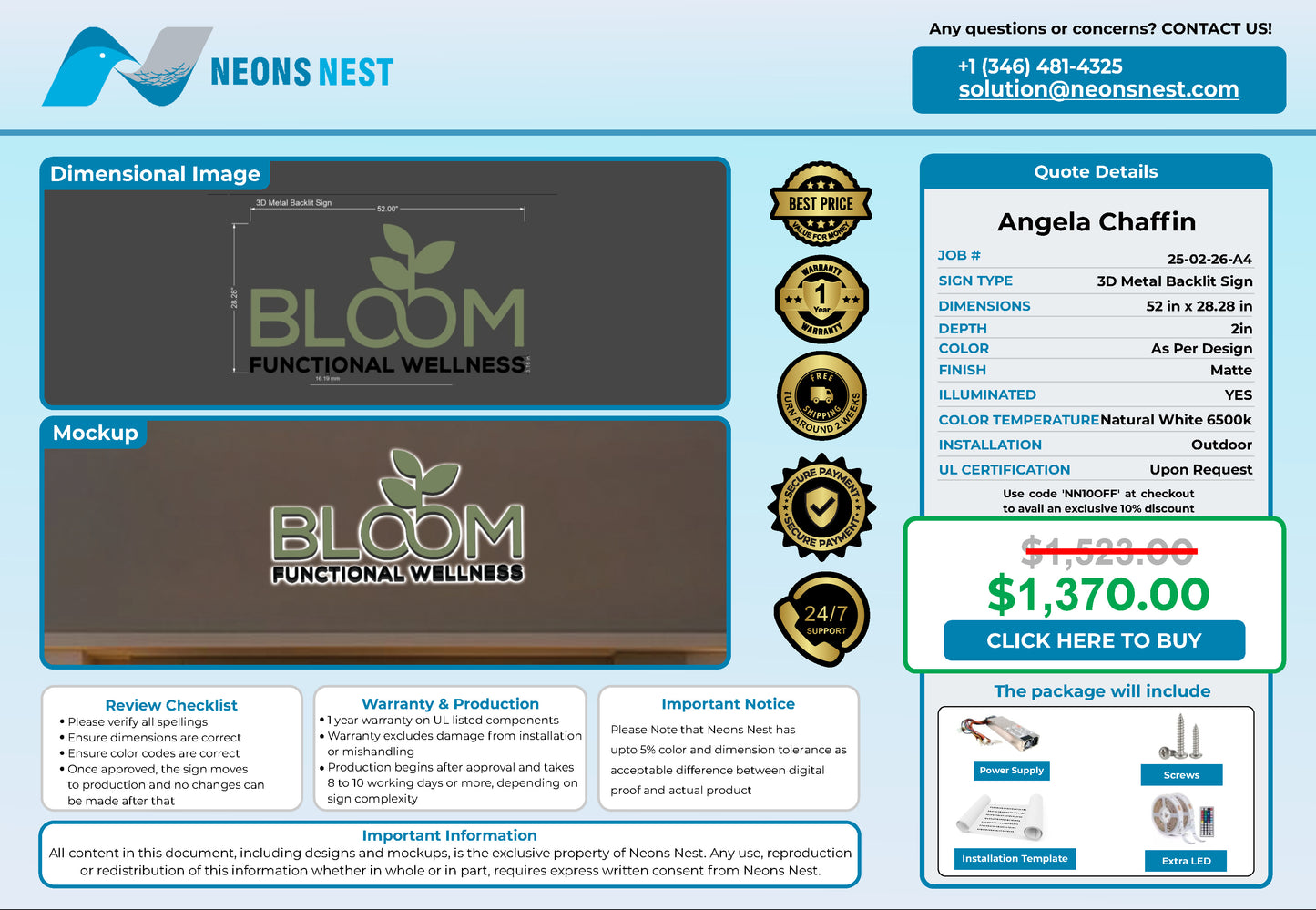Bloom Functional Wellness 3D Metal Back-Lit - Neonsnest.com