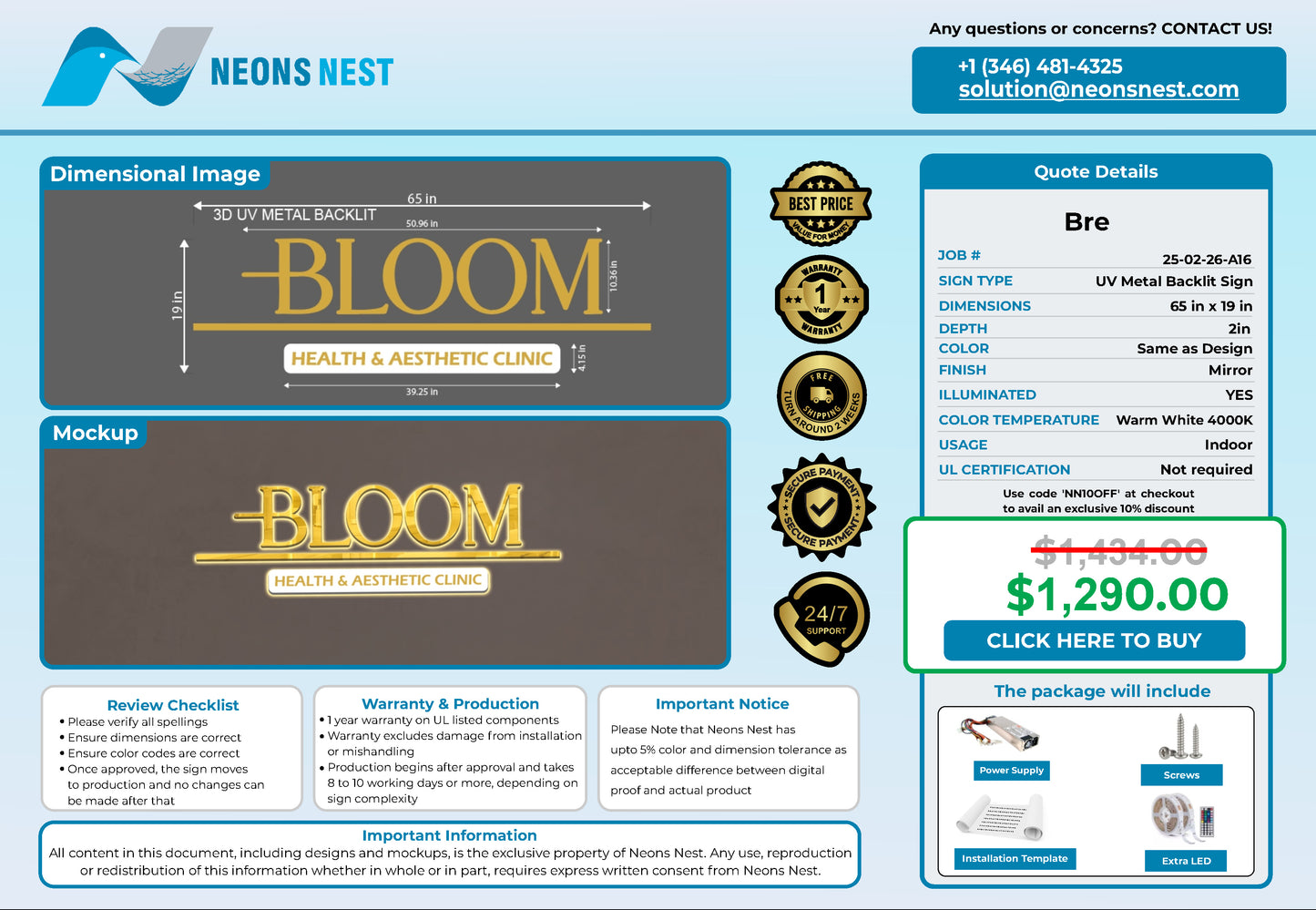 Bloom Health & Aesthetics 3D Metal Back-Lit - Neonsnest.com