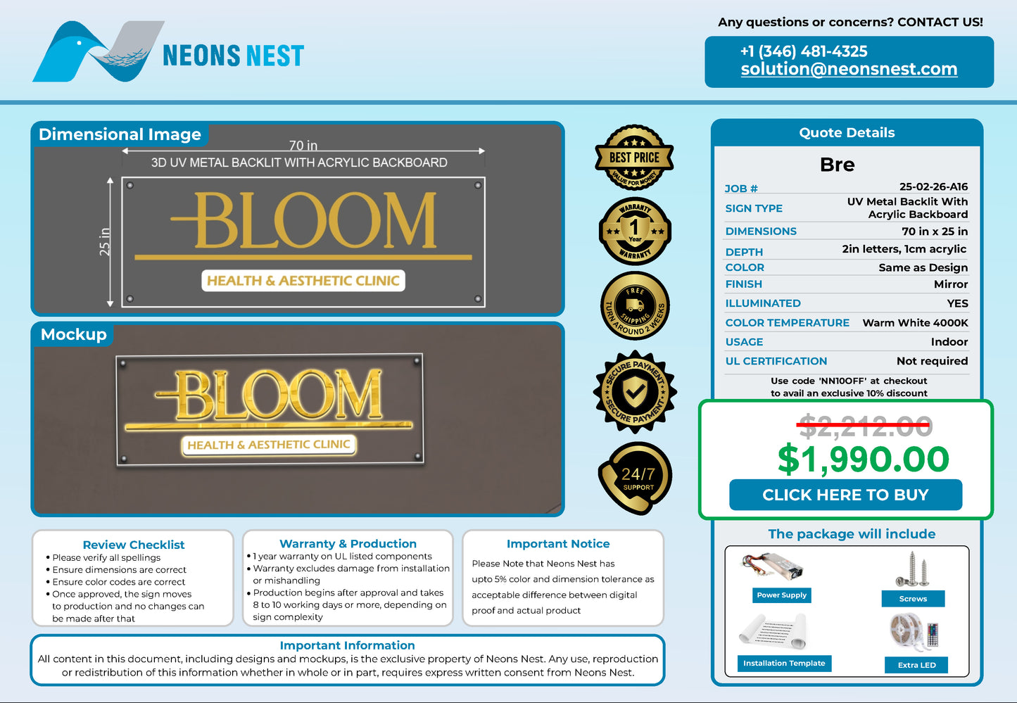 Bloom Health & Aesthetics 3D Metal Back-Lit - Neonsnest.com