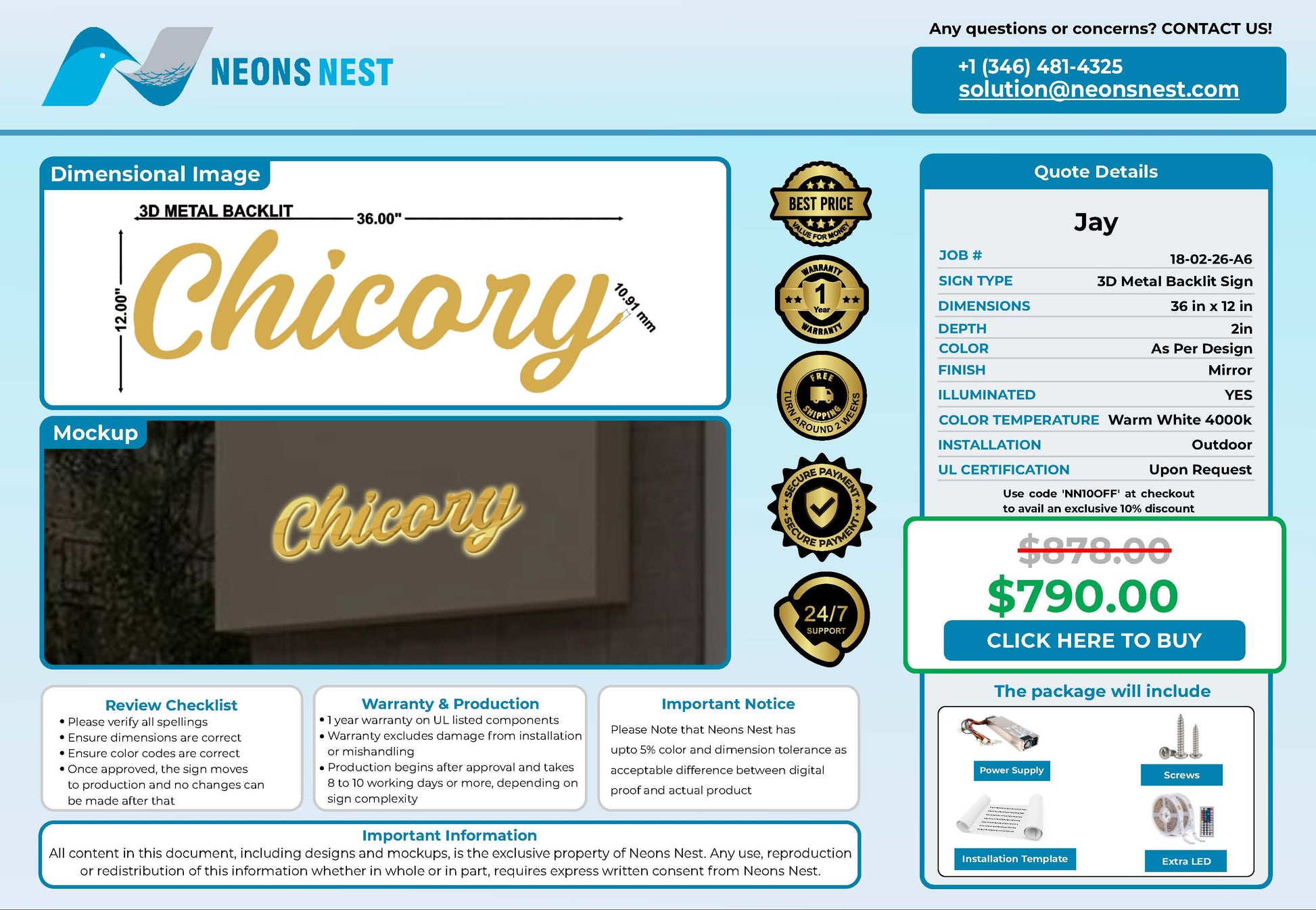 Chicory 3D Metal Backlit Sign - Neonsnest.com