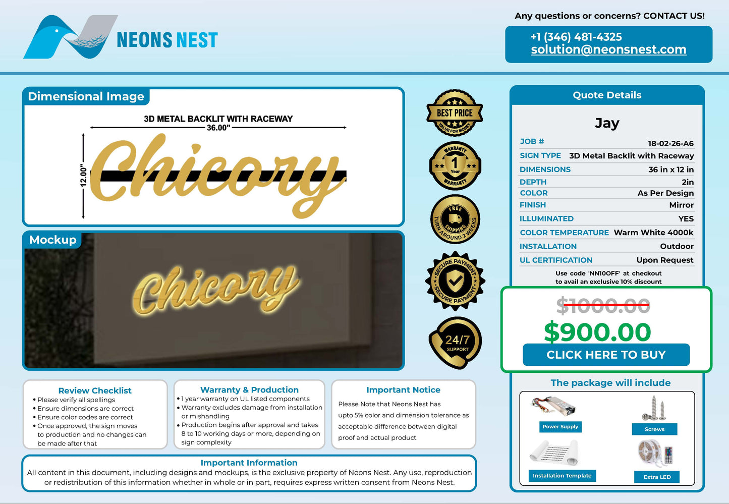 Chicory 3D Metal Backlit Sign - Neonsnest.com