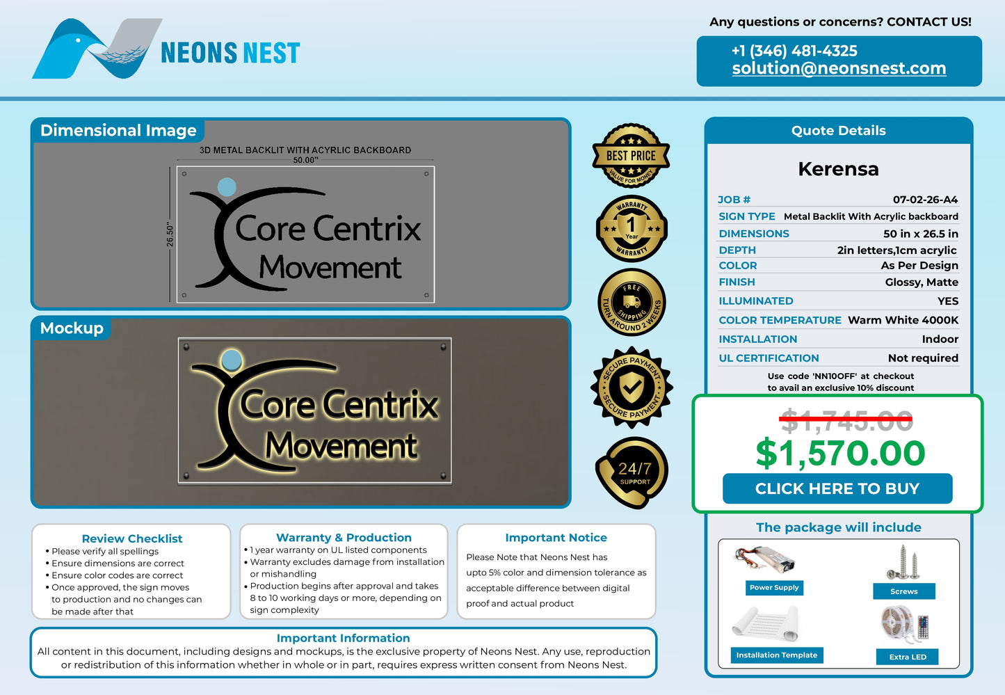 Core Centrix movement 3D Metal Back-Lit - Neonsnest.com