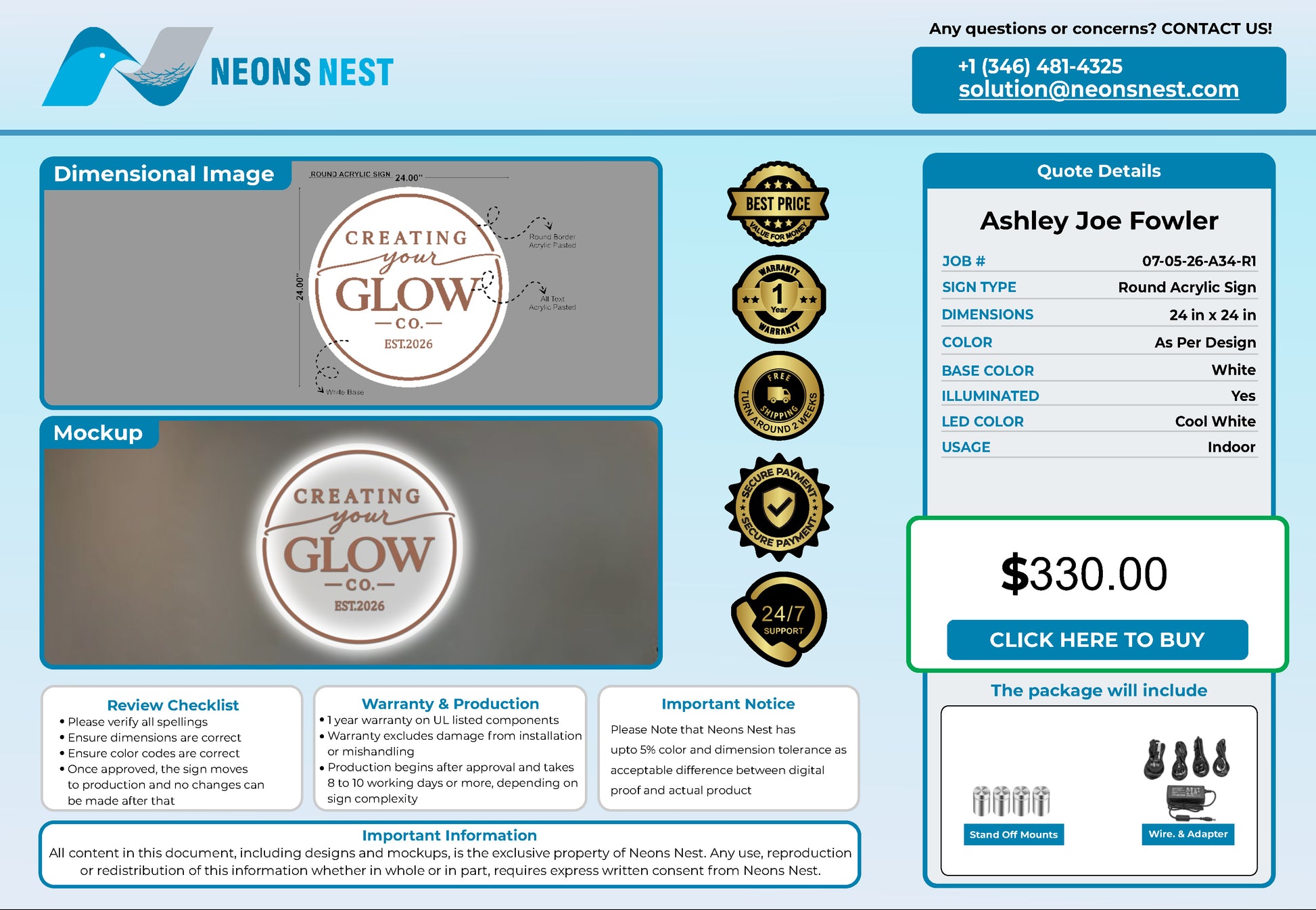 Round Acrylic Sign Creating Your Glow - Neonsnest.com
