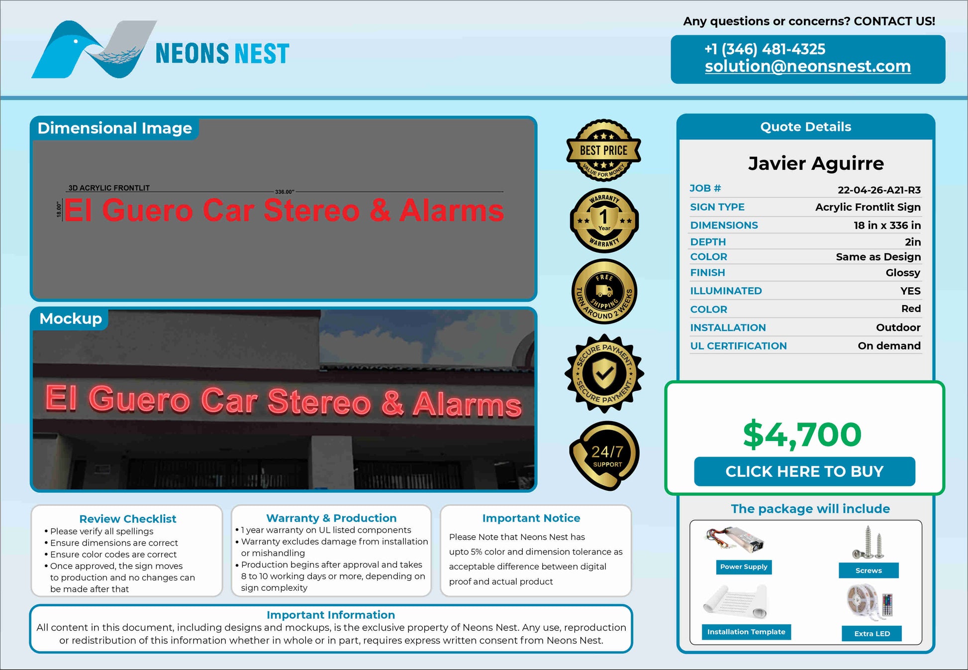 El Guero Car Stereo & Alarms 3D Acrylic Front lit - Neonsnest.com