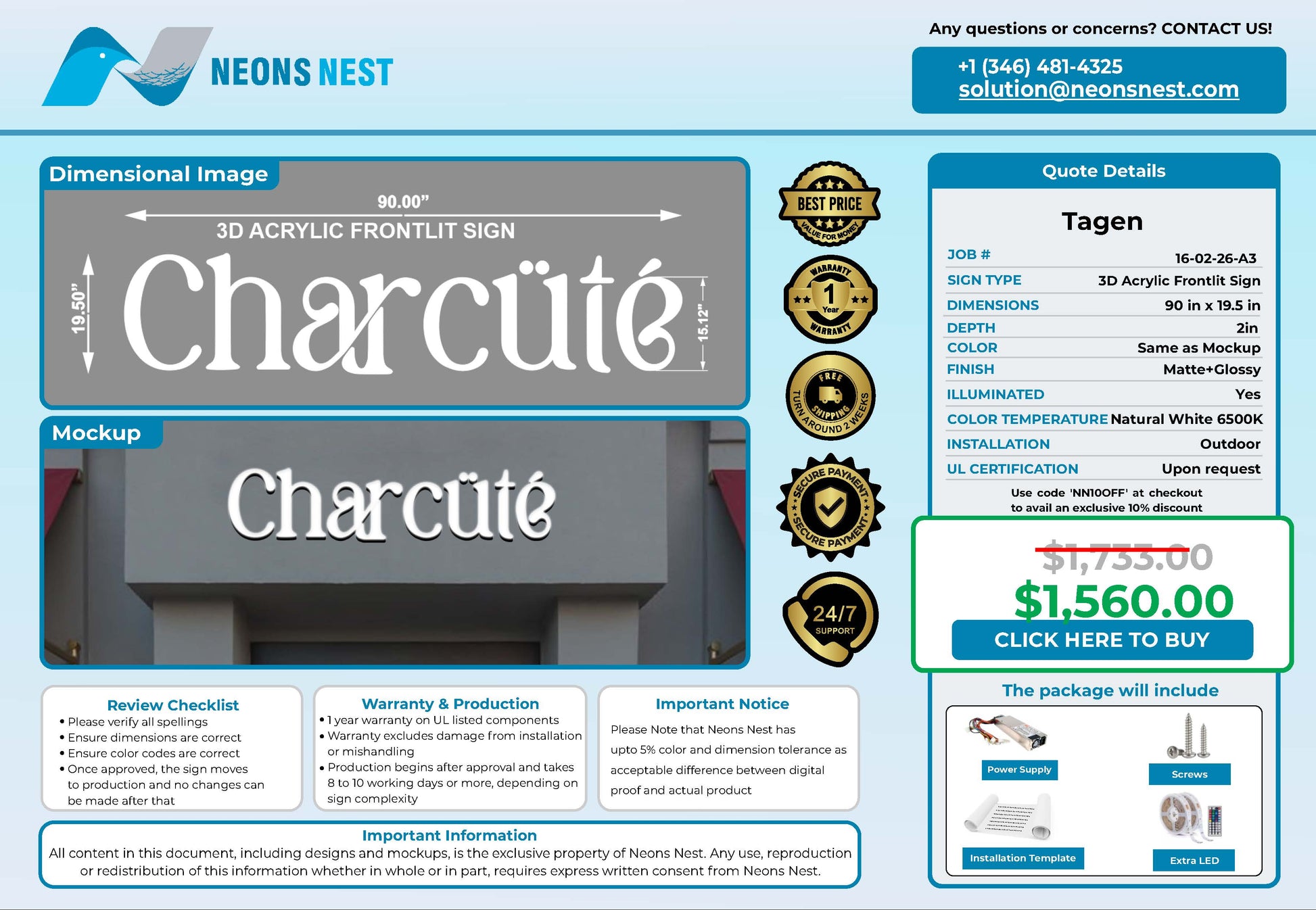 Charcüté 3D Acrylic Front lit Sign - Neonsnest.com
