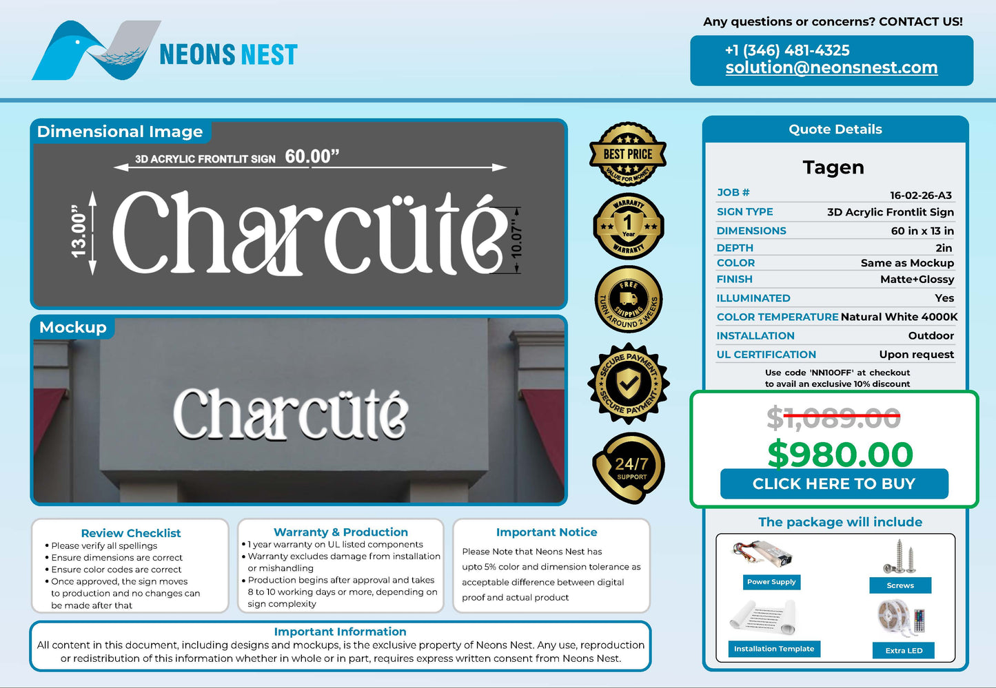 Charcüté 3D Frontlit Sign - Neonsnest.com