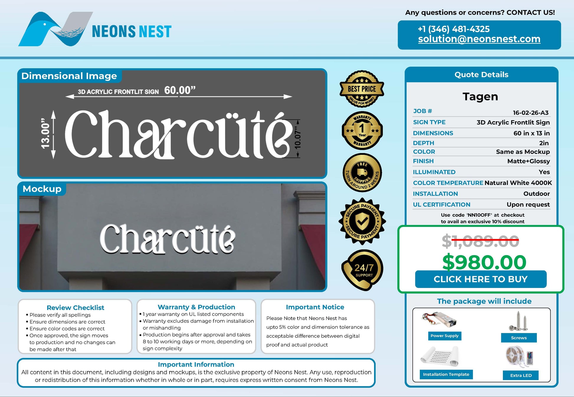 Charcüté 3D Frontlit Sign - Neonsnest.com
