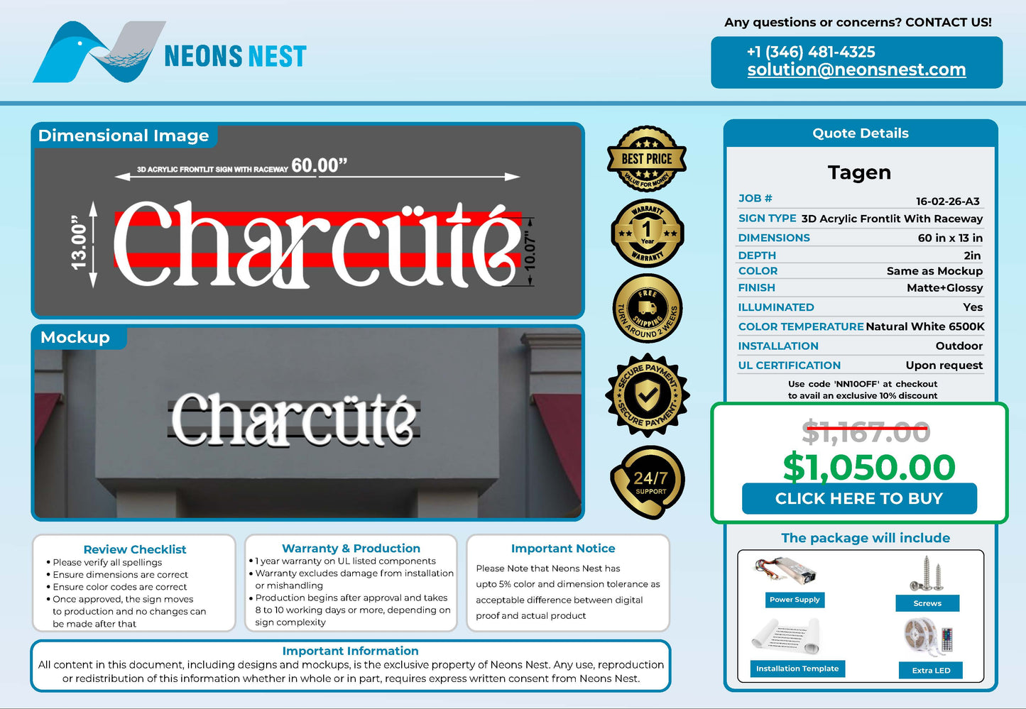 Charcüté 3D Frontlit Sign - Neonsnest.com
