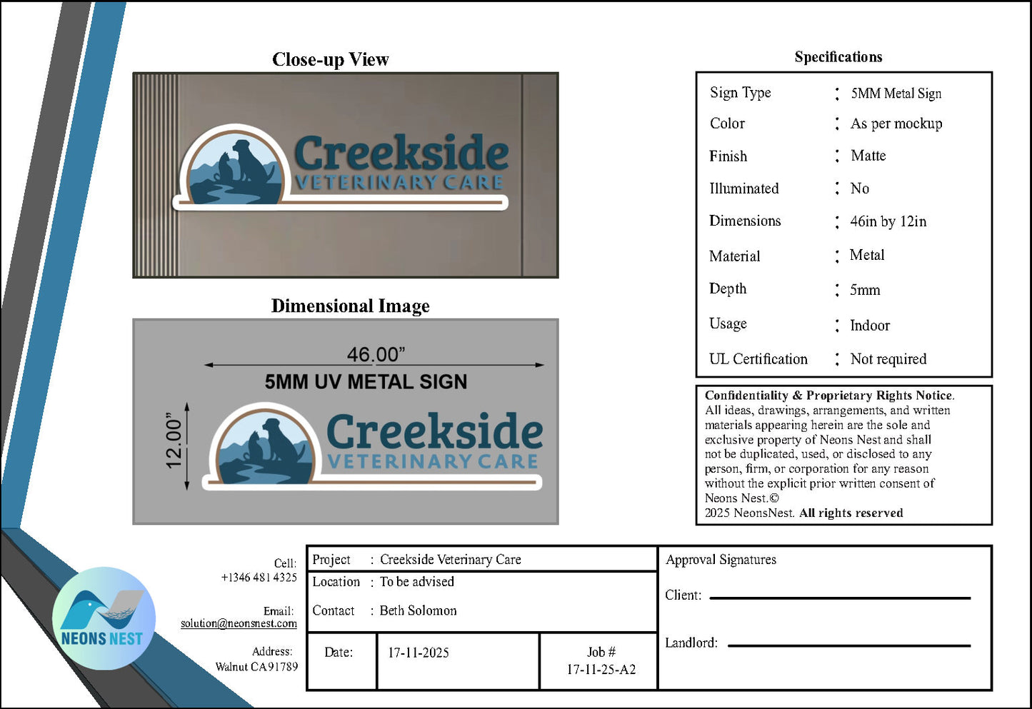 5mm Metal Sign For Creekside Veterinary Care - Neonsnest.com