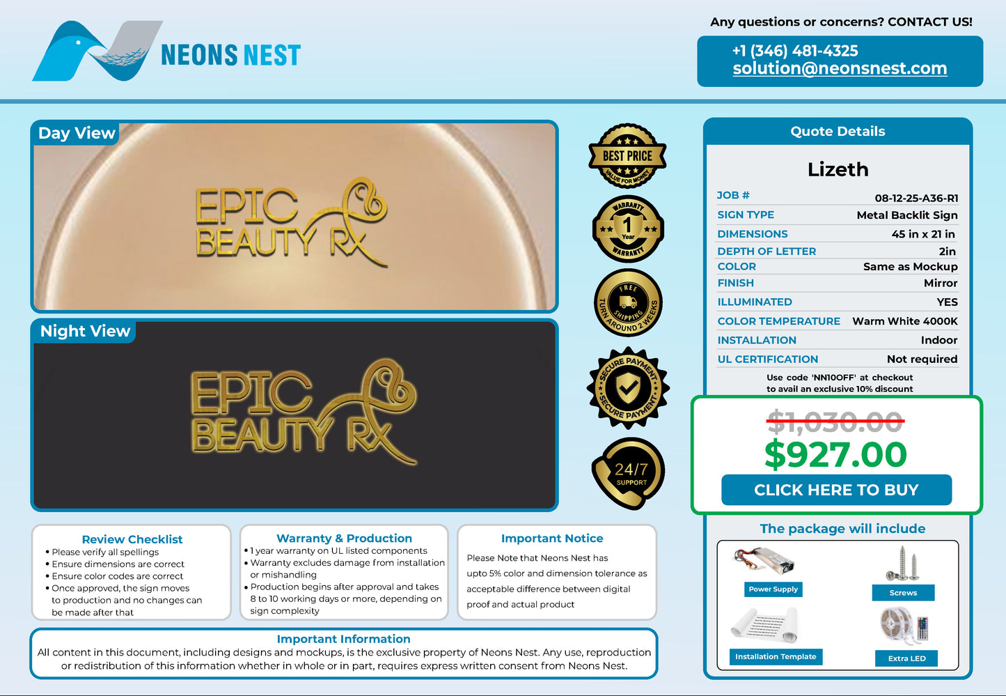 Epic Beauty 3D Metal Backlit Sign