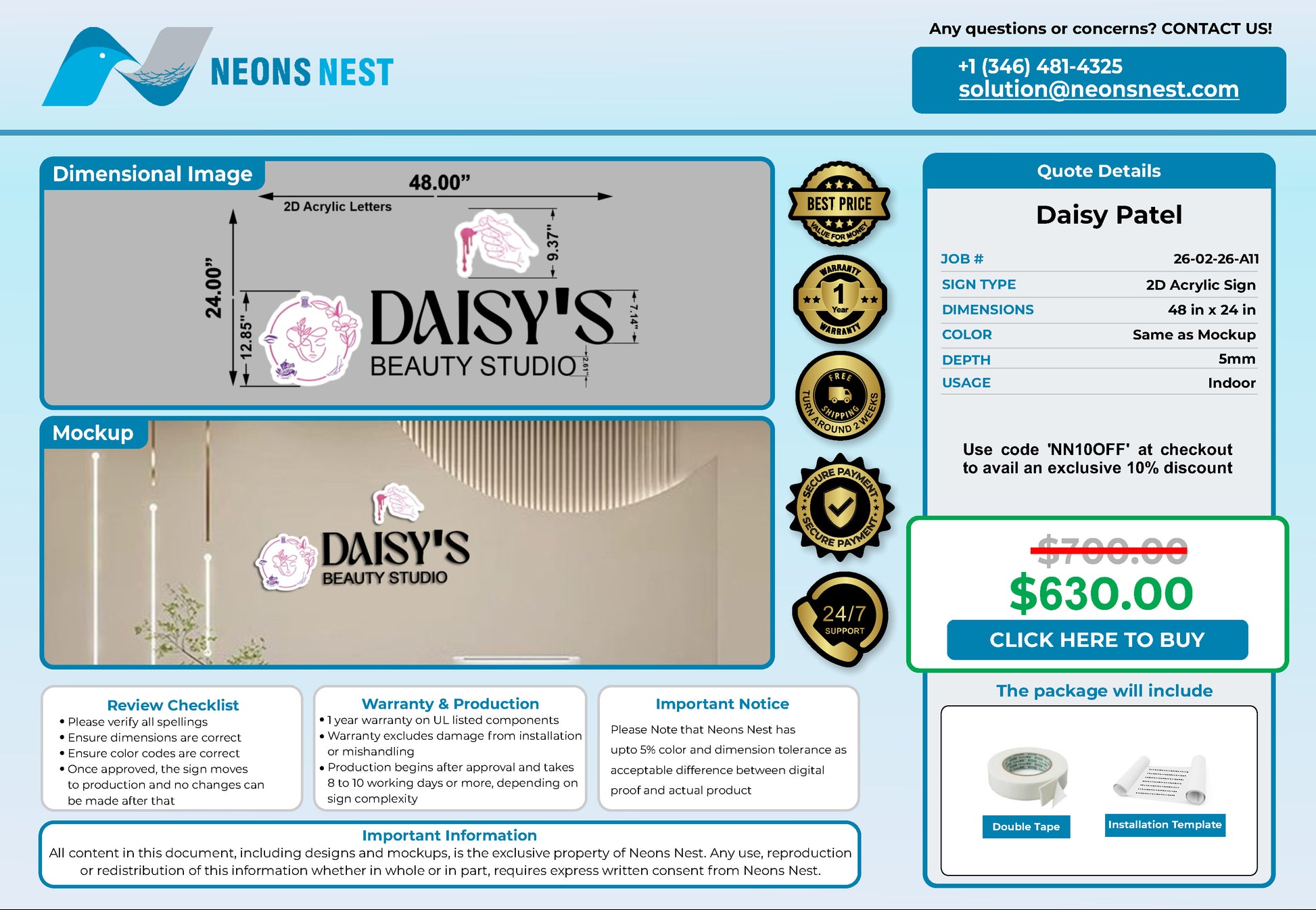 Daisy’s Beauty Studio 2D Acrylic Letters - Neonsnest.com