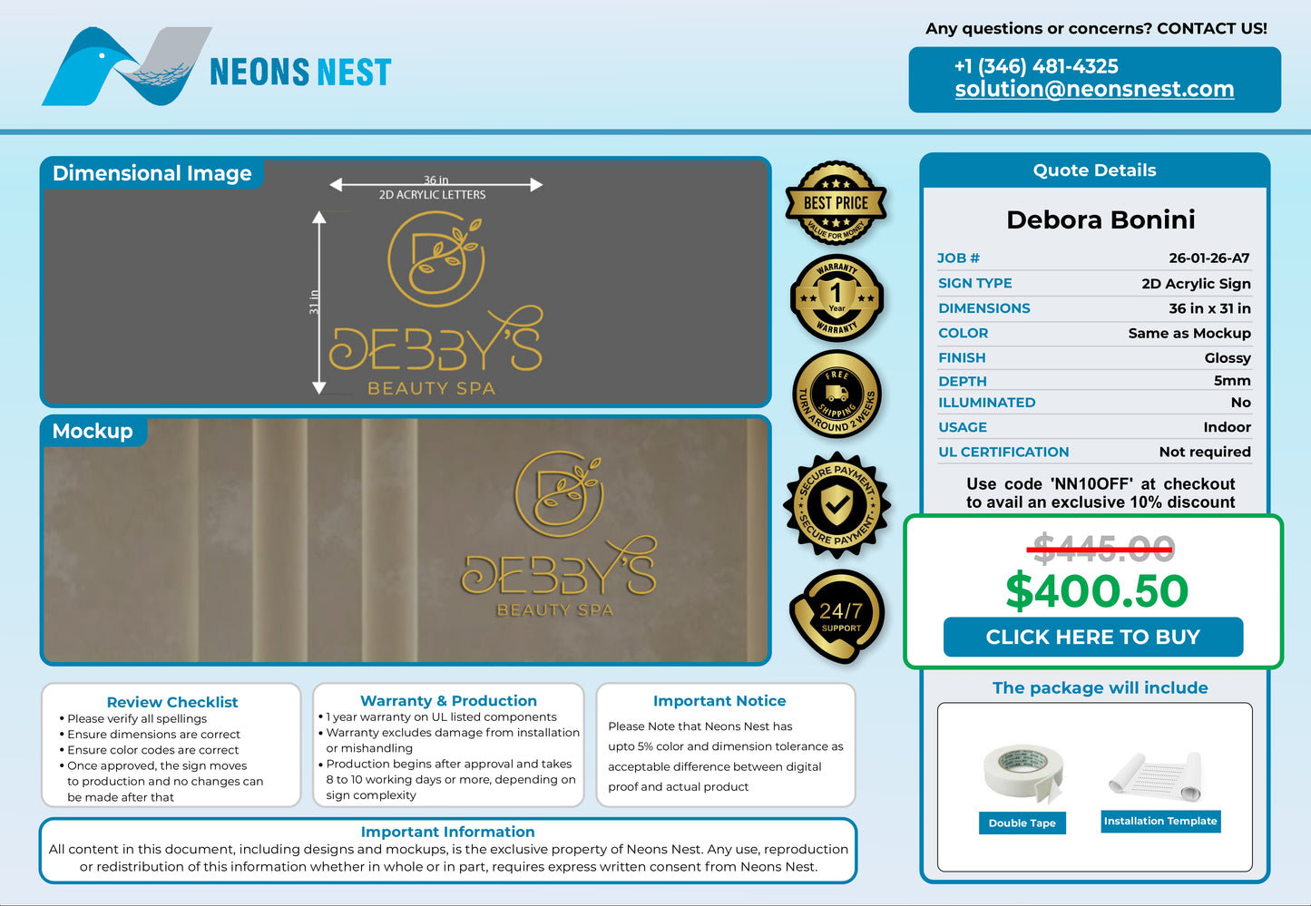 Debbys Beauty Spa 2D Acrylic Letters - Neonsnest.com