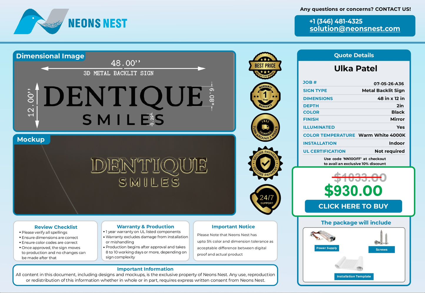 3D Metal Back-lit Sign-Dentique Smiles - Neonsnest.com