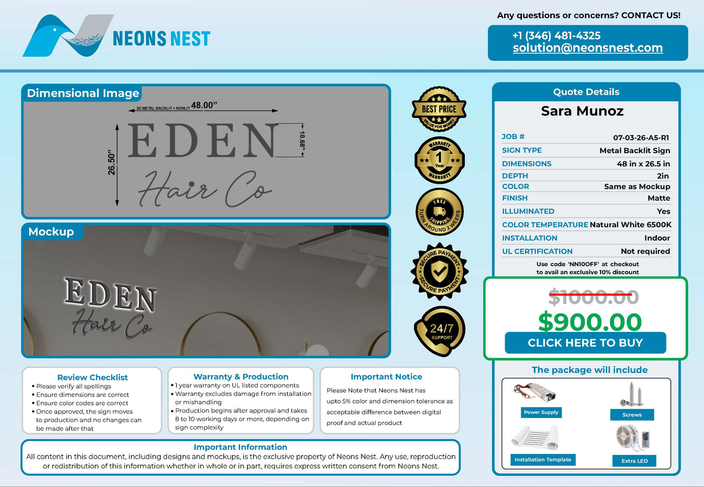 Eden Hair Co. 3D Metal Backlit Sign - Neonsnest.com