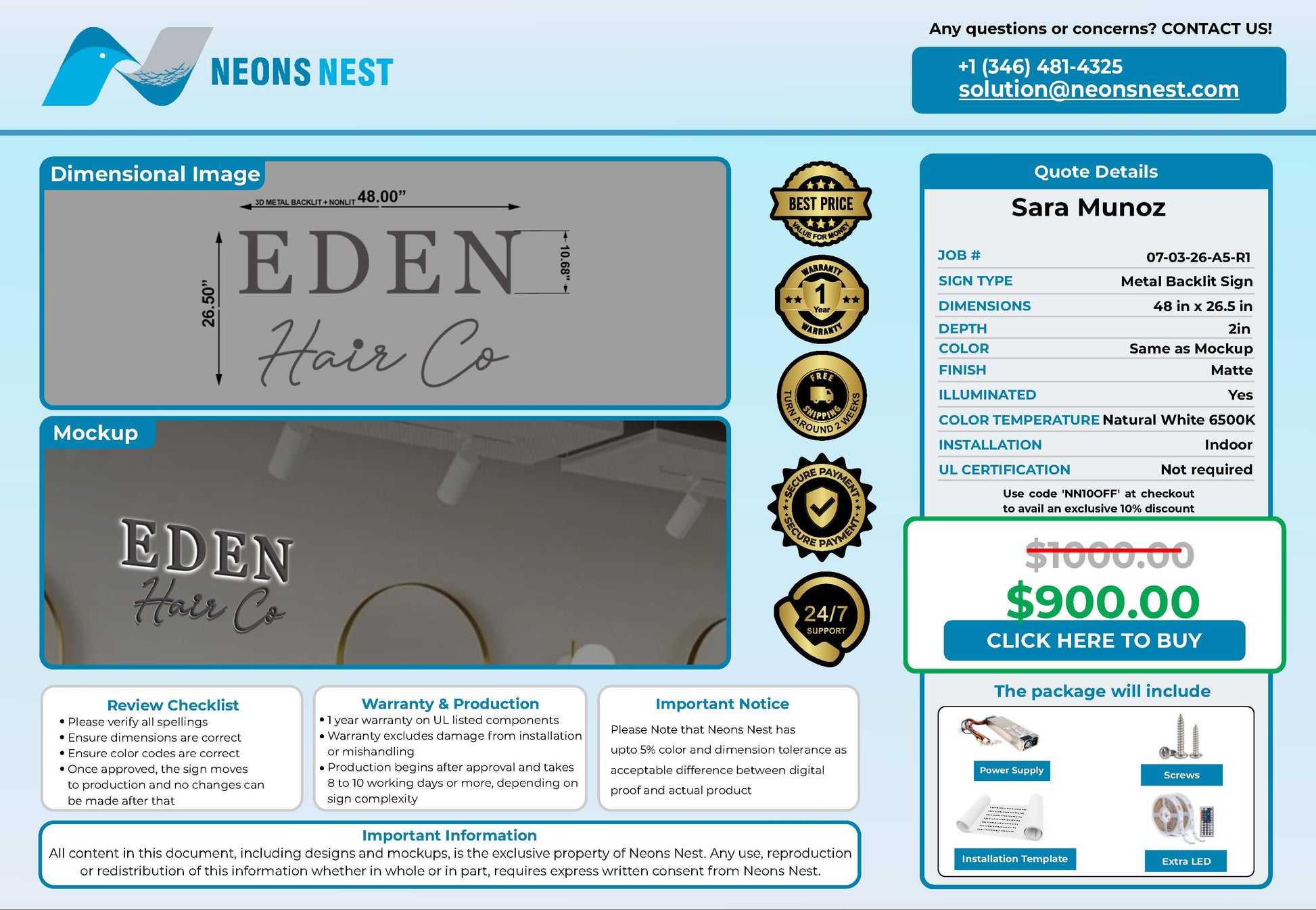 Eden Hair Co. 3D Metal Backlit Sign - Neonsnest.com