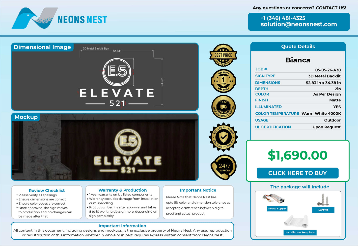 ELEVATE 521 Metal Backlit Sign - Neonsnest.com