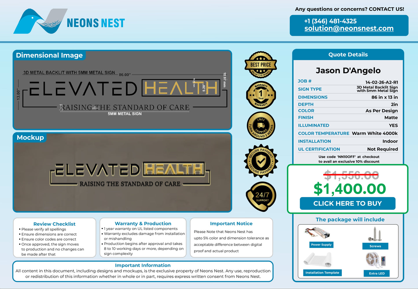 Elevated Health 3D Metal Back-Lit - Neonsnest.com