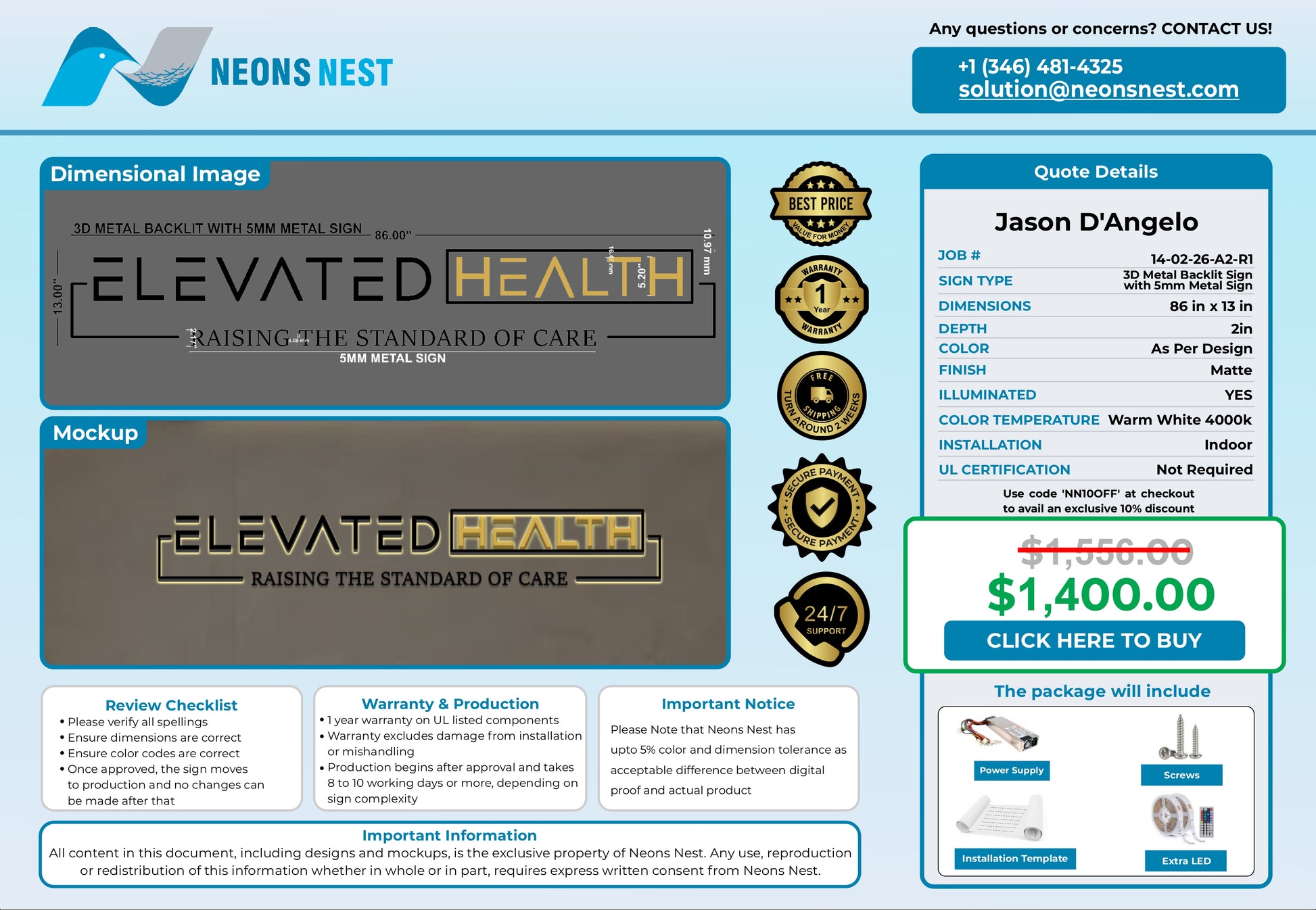 Elevated Health 3D Metal Back-Lit - Neonsnest.com