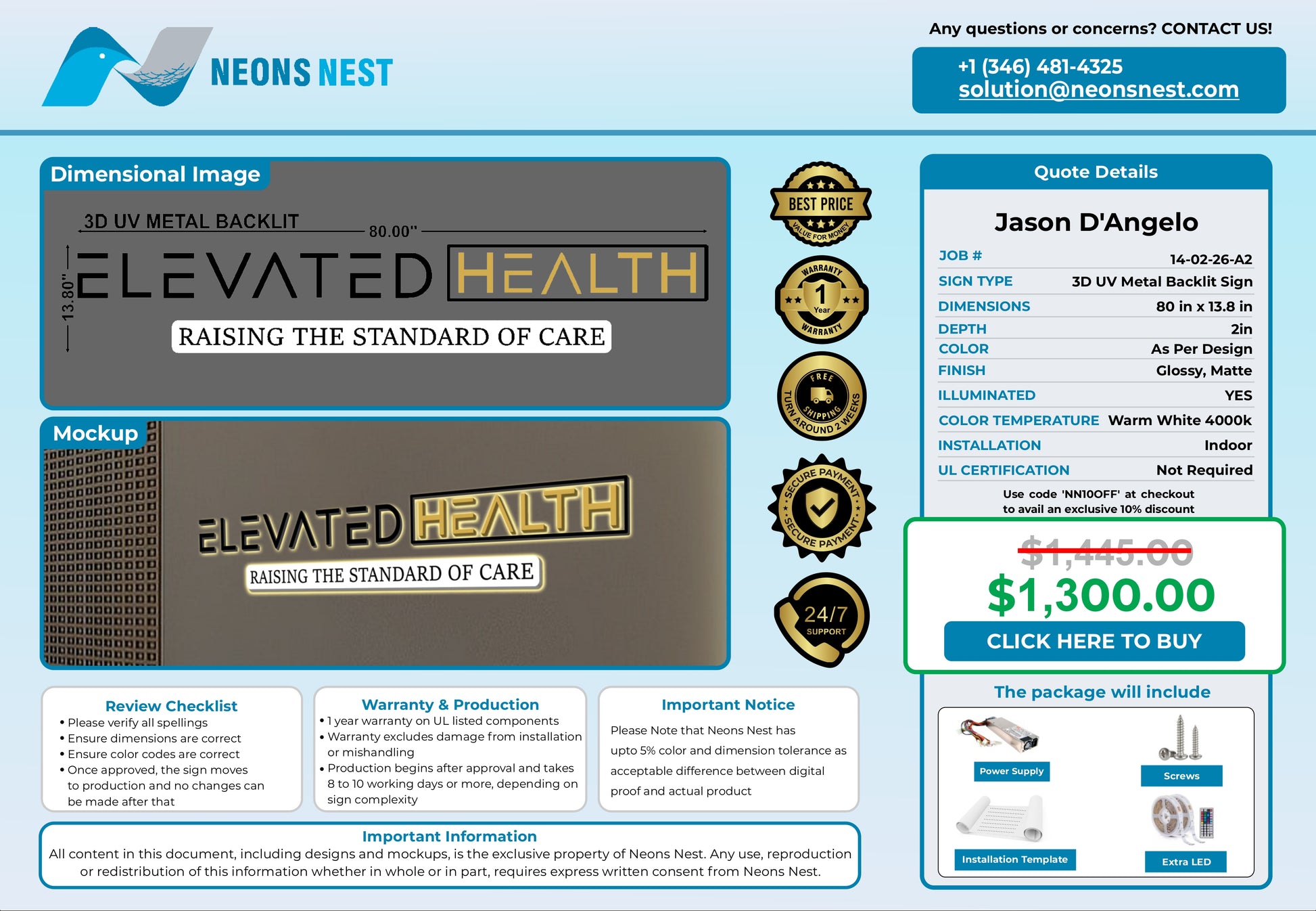 Elevated Health 3D Metal Back-Lit - Neonsnest.com