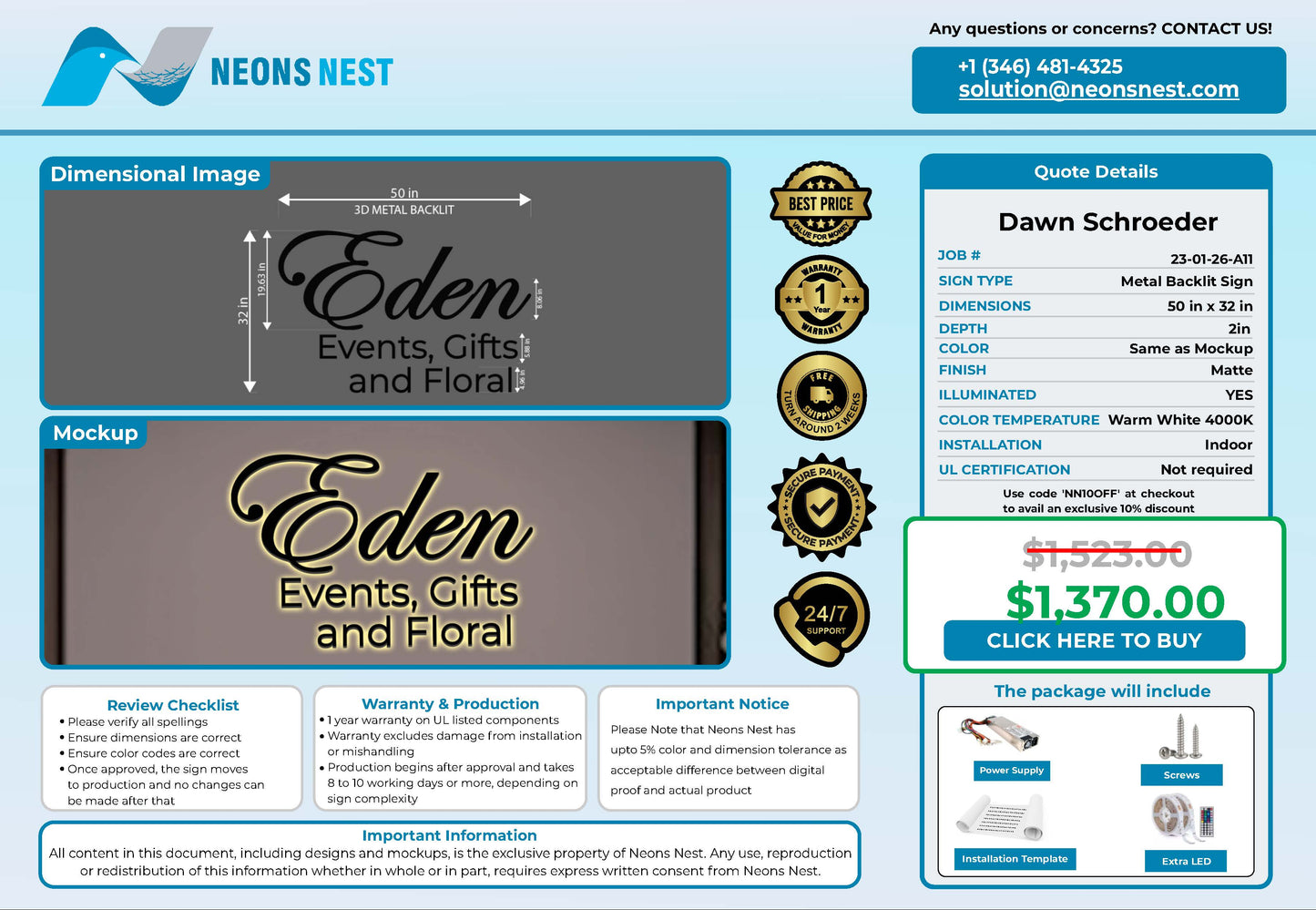 Eden Events Gifts and Floral 3D Metal Backlit Sign