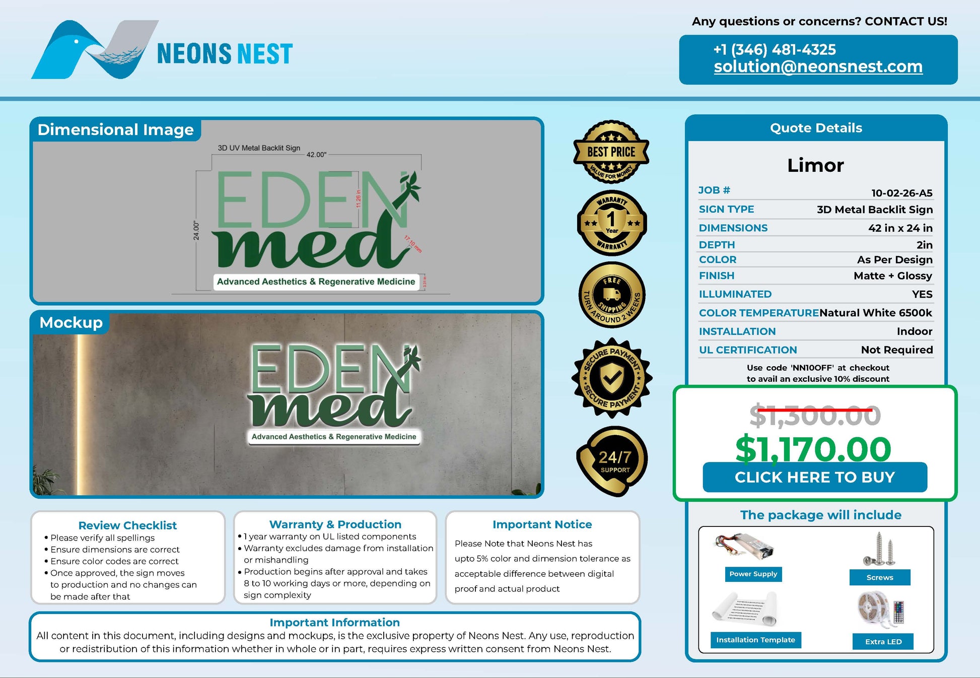 Eden Med 3D Metal Backlit Sign - Neonsnest.com